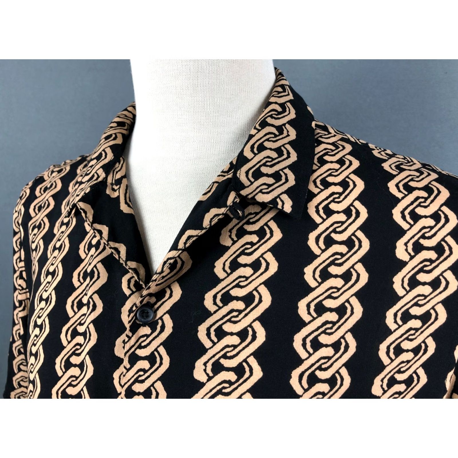 Allsaints AllSaints Men's Link SS Shirt XXL? XL Black Viscose Patterned Lapel Collar Shirt Size US XL / EU 56 / 4 - 7 Thumbnail