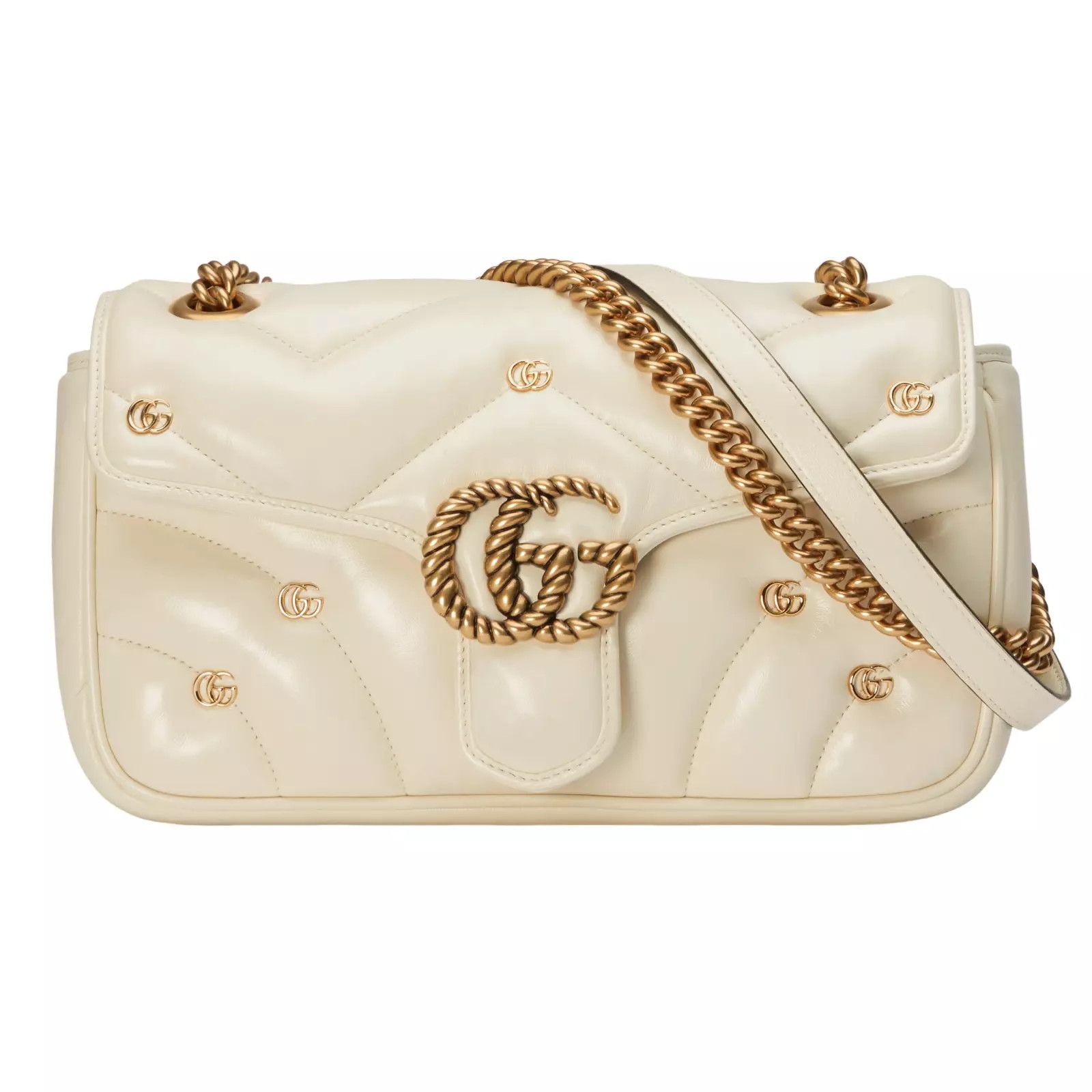 Gucci GUCCI GG Marmont Medium White Chevron Shoulder Bag Size ONE SIZE - 1 Thumbnail