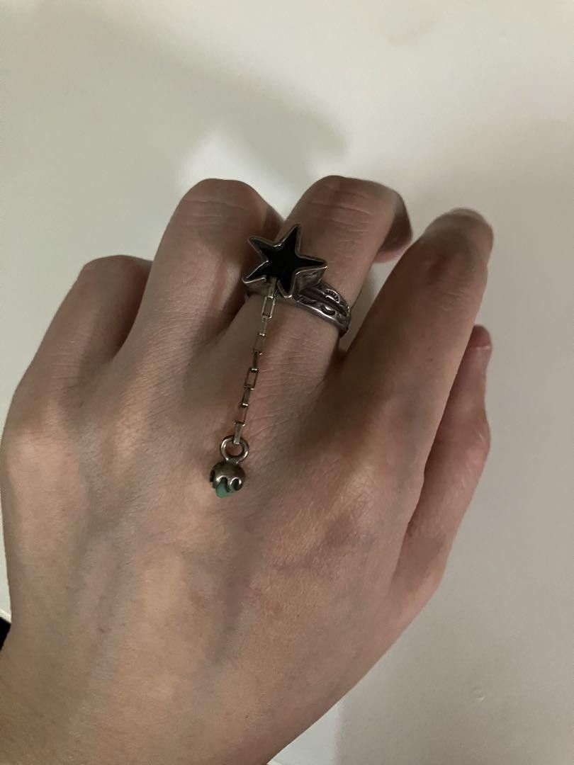 Kapital KAPITAL Star Ring with Chain Turquoise Charm Silver Size ONE SIZE - 3 Thumbnail