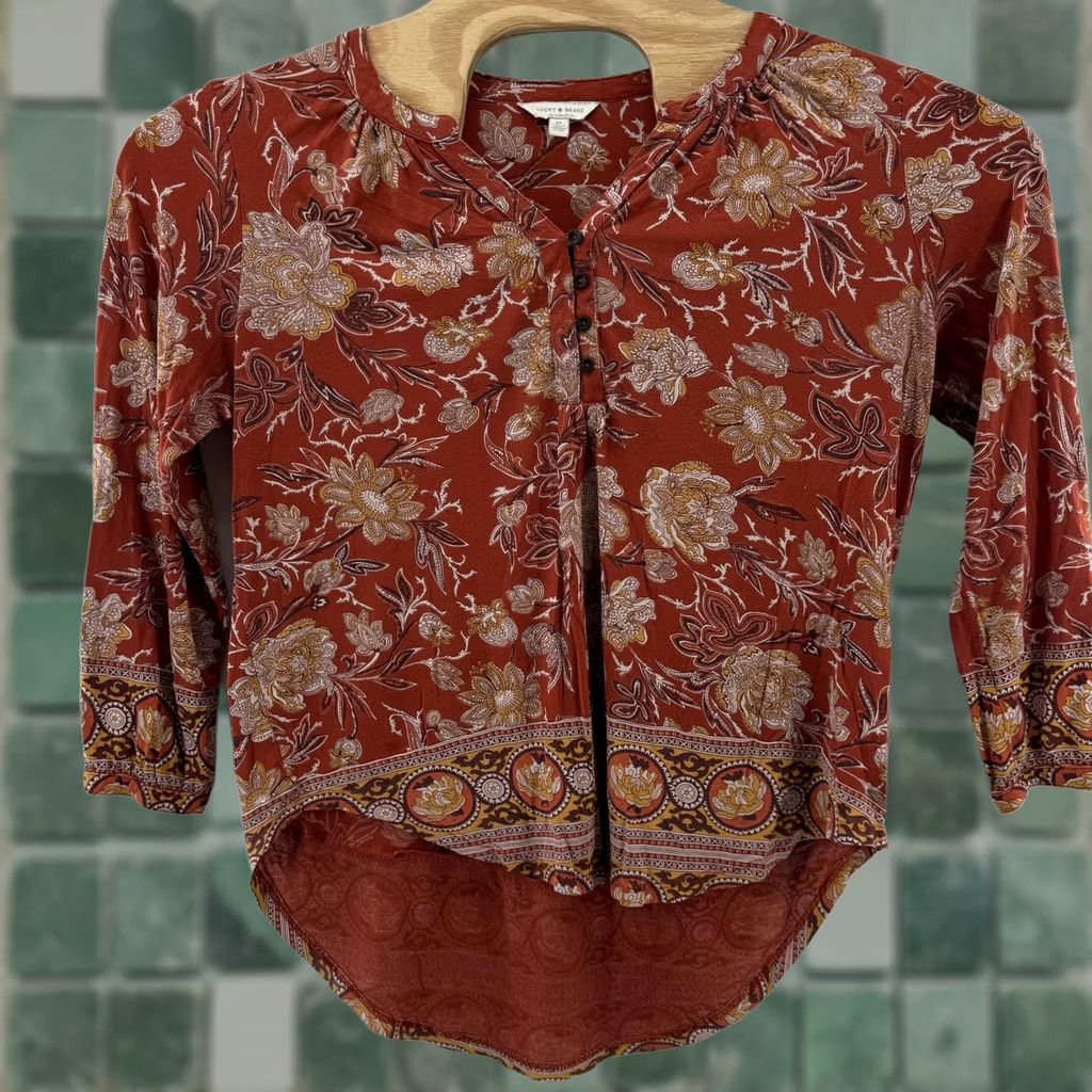 Lucky Brand Lucky Brand Shirt Blouse Medium Floral Boho Tunic 3/4 Sleeve Henley Button Womens Fall Multicolor Size M / US 6-8 / IT 42-44 - 1 Thumbnail
