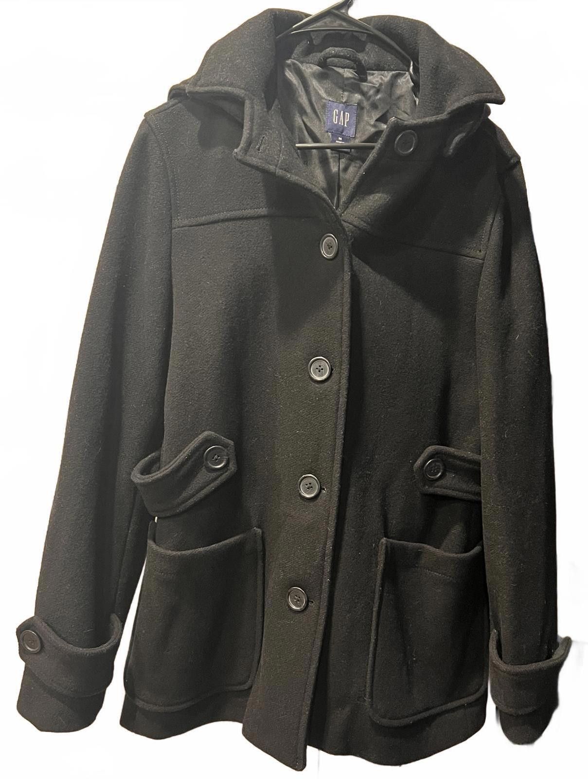 Gap GAP Women's Black Hooded Wool Blend Coat Size M / US 6-8 / IT 42-44 - 1 Thumbnail