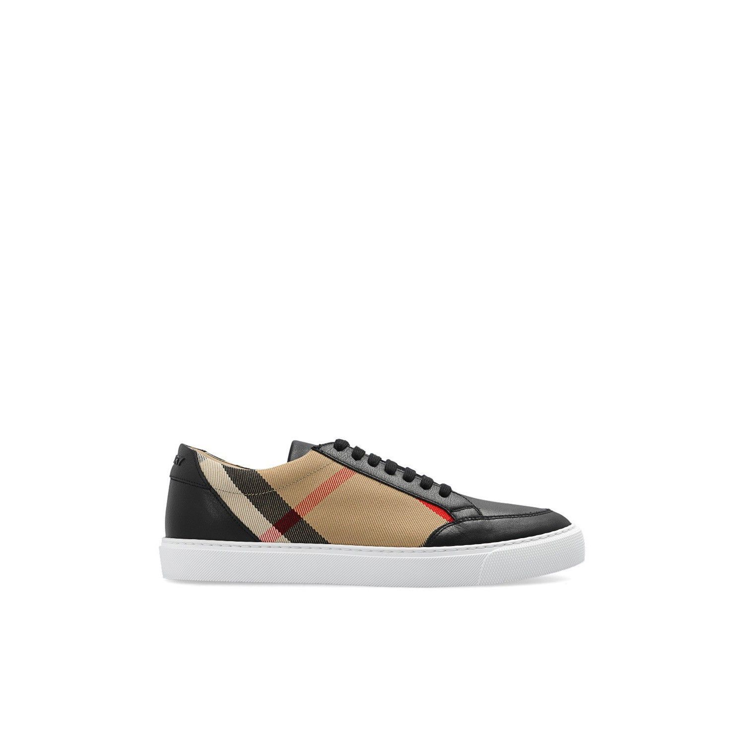 BURBERRY New Salmond Black Sand Check Leather Sneakers New &