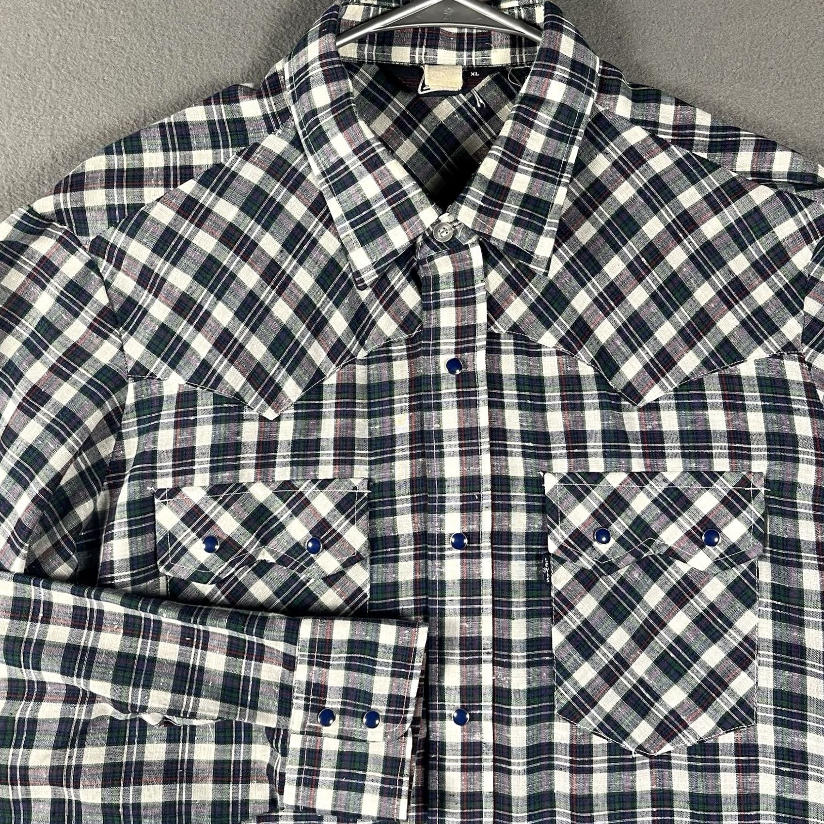 Levi's VINTAGE Levi's Shirt Western Pearl Snap Blue Plaid XL Men's Long Sleeve Button-Up Rockabilly 70s 80s Retro Western Size US XL / EU 56 / 4 - 2 Thumbnail