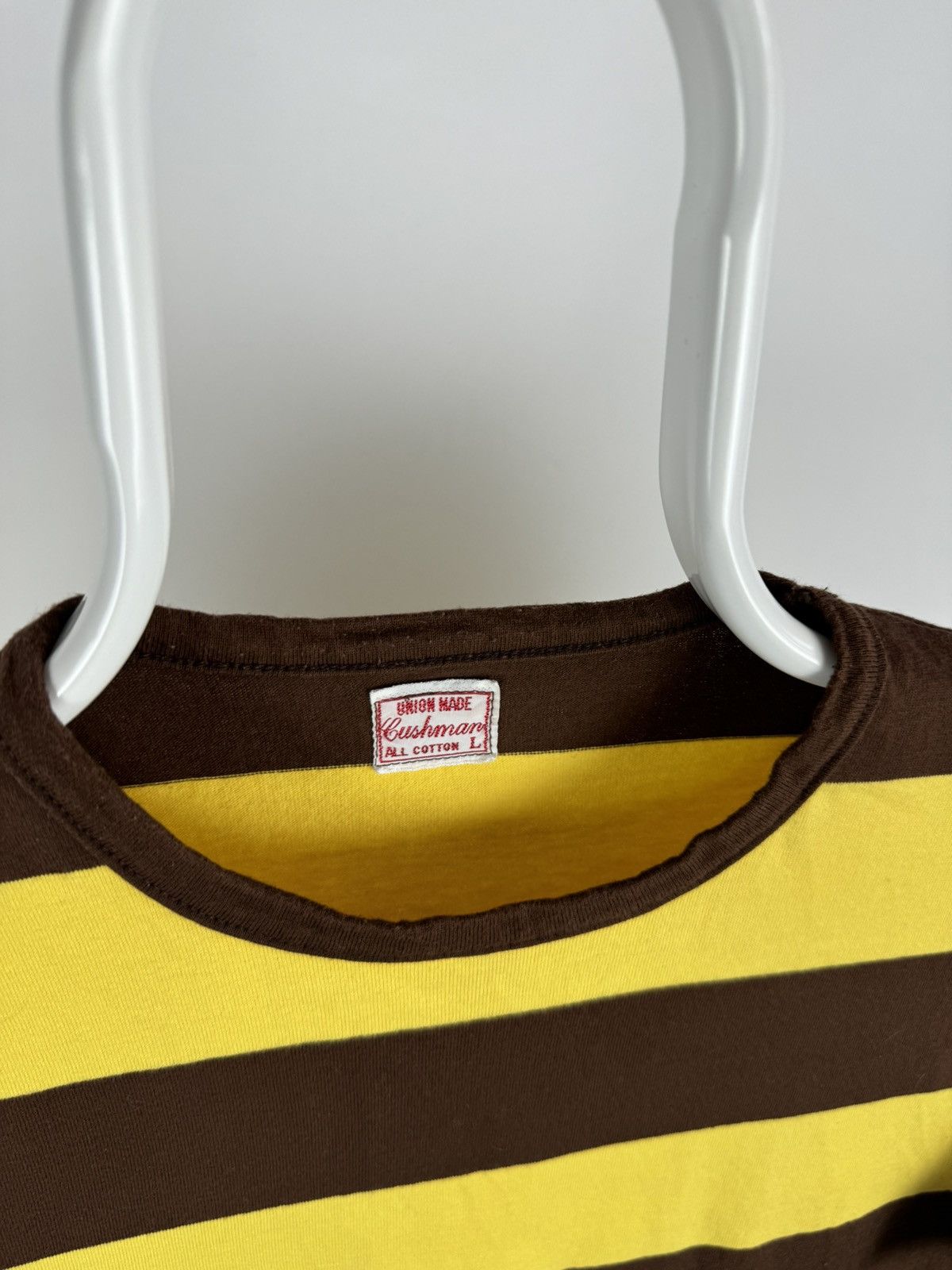 Cushman Vintage Cushman Union Made Striped Yellow Brown Tee Size US L / EU 52-54 / 3 - 3 Thumbnail