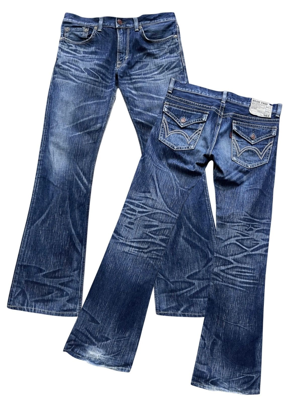 Edwin Vintage Edwin 503 FLARE Grunge Heavy Whisker Blue Denim