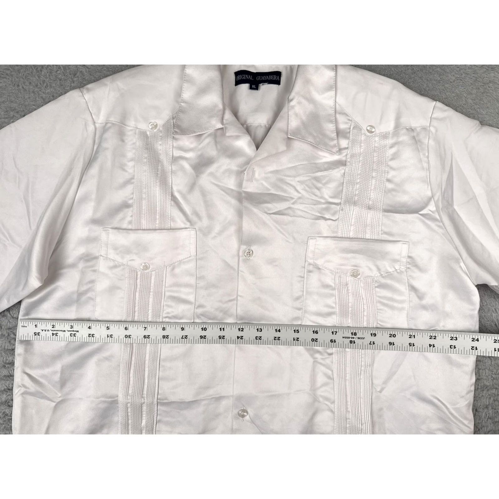 Vintage Original Guayabera Shirt Mens XL White Satin Short Sleeve Embroidered Pockets Size US XL / EU 56 / 4 - 7 Thumbnail