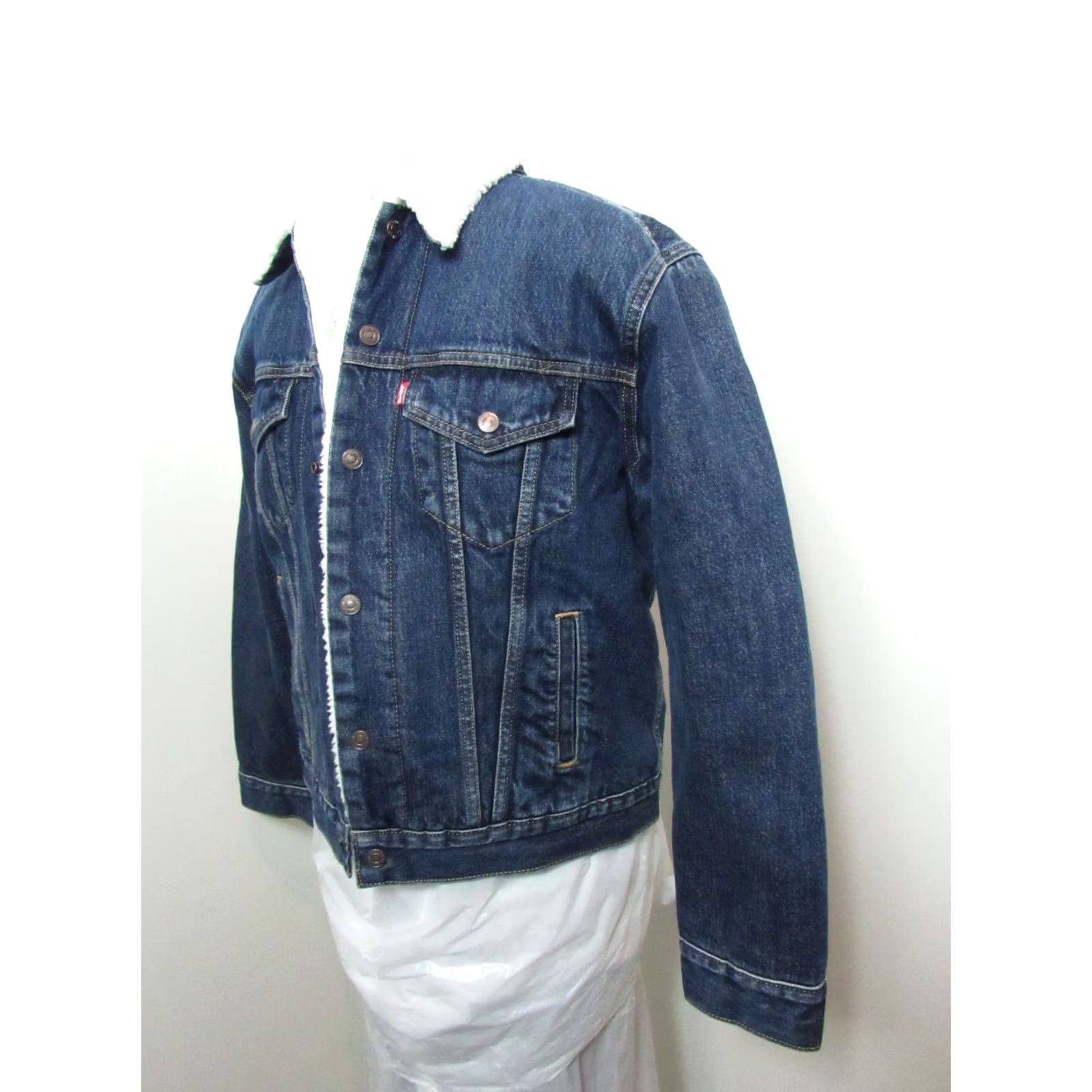Levi's VINTAGE Levi’s Trucker Denim Jacket Medium Sherpa Lined Blue 90s Big E Mens Regular Jacket Size US 31 - 5 Thumbnail
