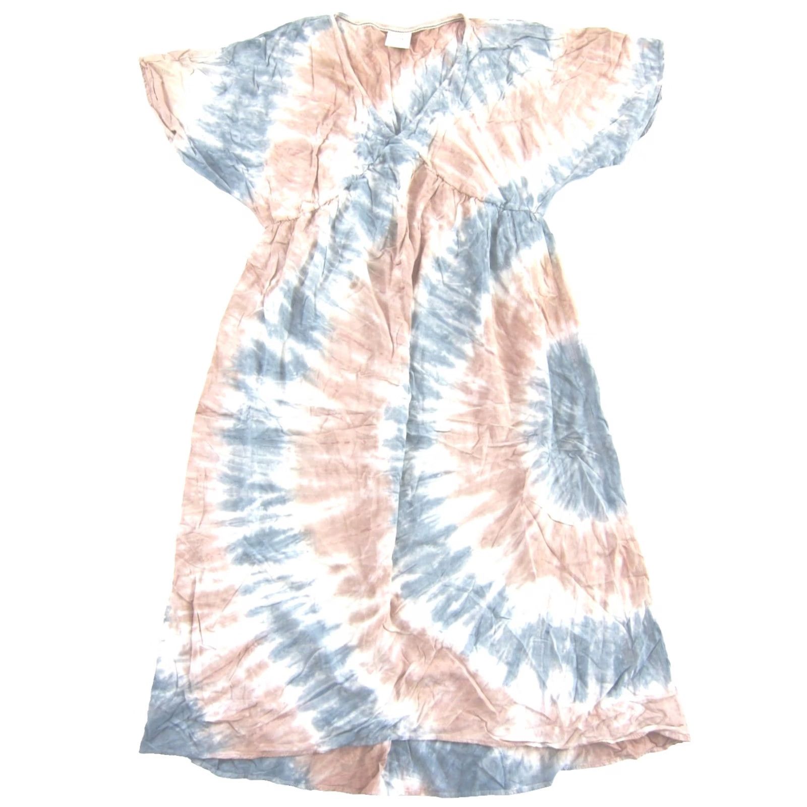 Vintage Knox Rose Rayon Blue Tie Dye V-Neck Short Sleeve Empire Waist Maxi Dress L Size 36" / US 14 / IT 50 - 2 Thumbnail