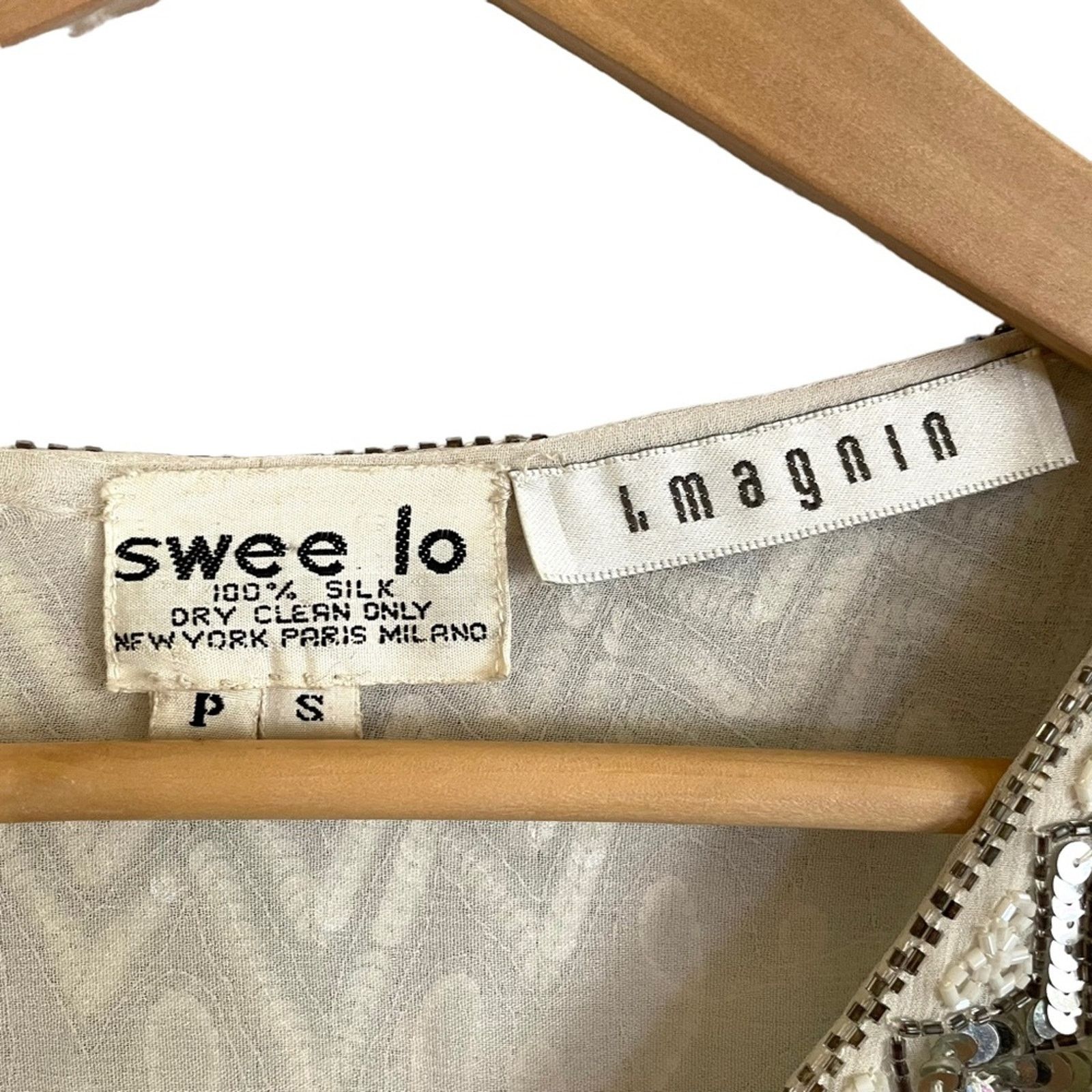 I. Magnin × Vintage Vintage Swee Lo for I. Magnin Beaded Sequin Silk Top Blouse Size S / US 4 / IT 40 - 4 Thumbnail