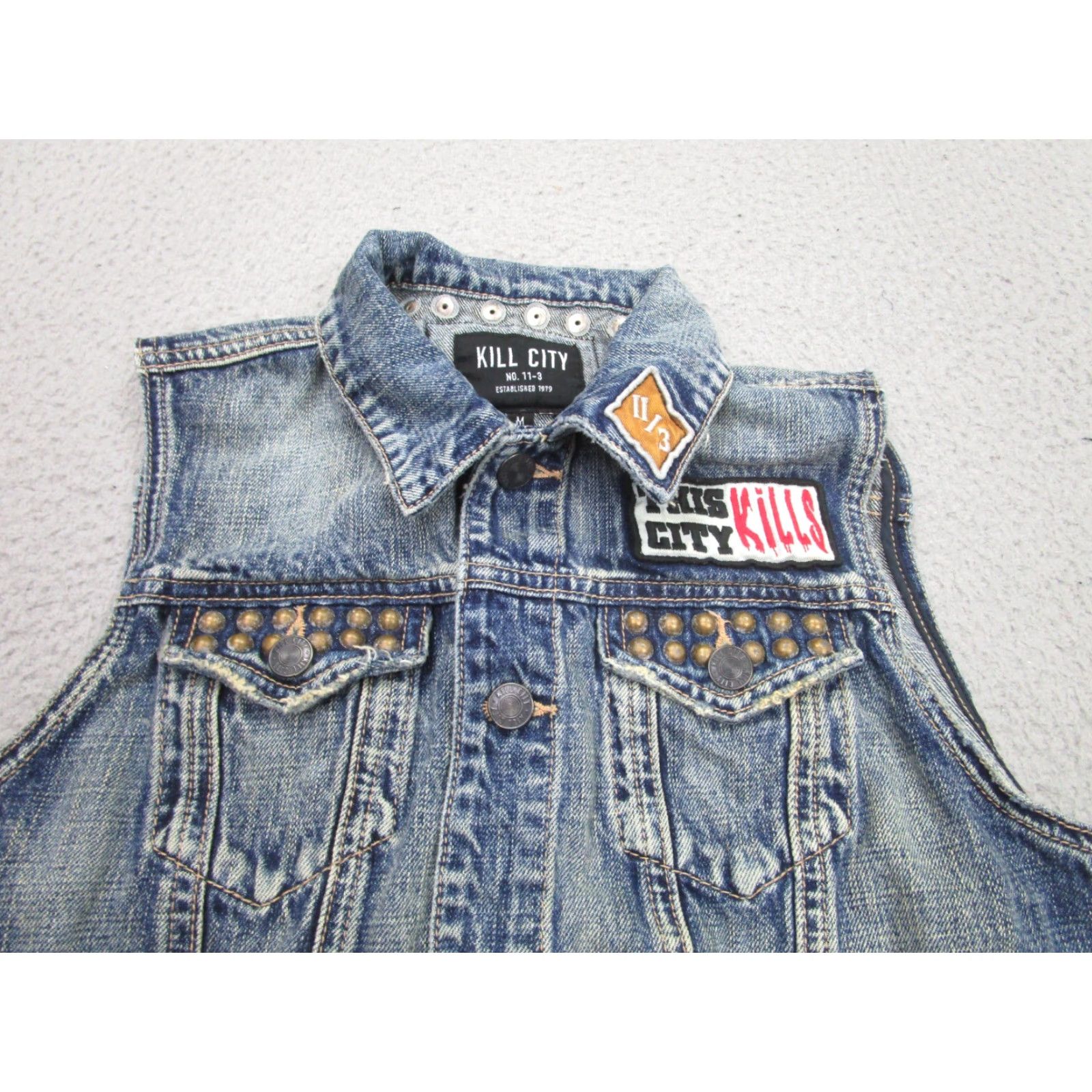 Denime Kill City Vest Womens M Blue Denim Sleeveless Jacket Jean Studded Punk Goth Size 32" / US 10 / IT 46 - 3 Thumbnail