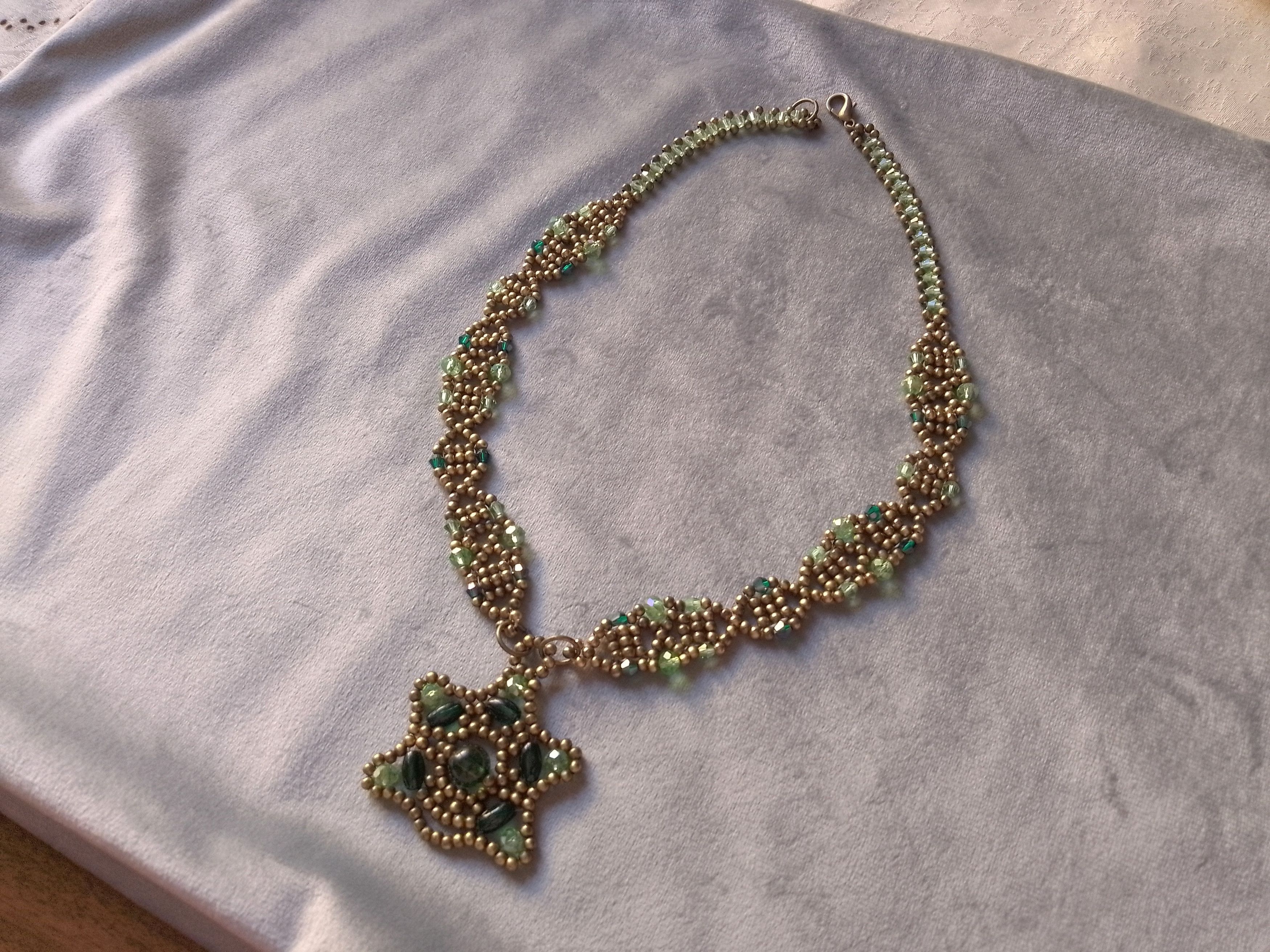 Handmade Necklace Antique Beads Green Crystals Pendant Unique Size ONE SIZE - 5 Thumbnail