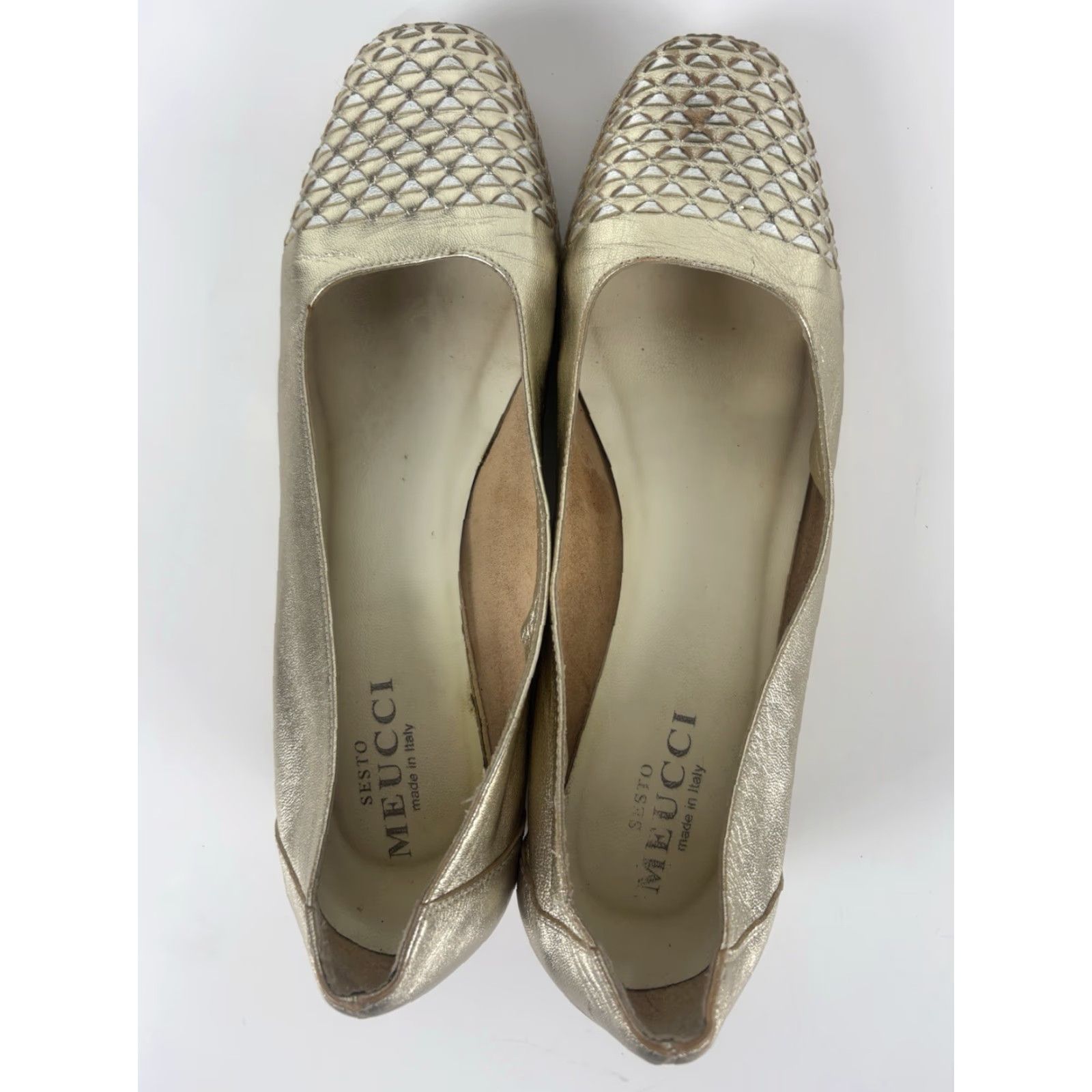 Vintage Sesto Meucci Wedge Heels Gold Leather Shimmering 2in Womens Size 10 Size US 10 / IT 40 - 3 Thumbnail
