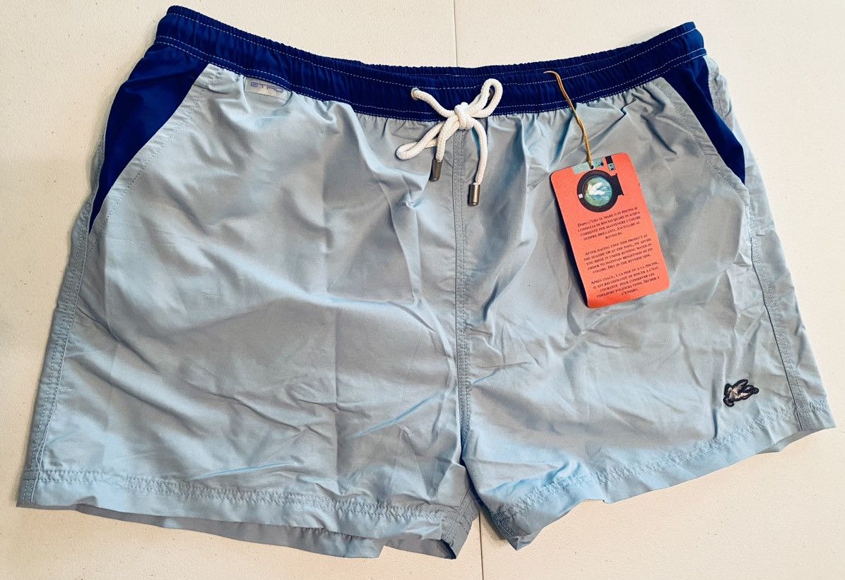 Etro Etro 🇮🇹 Milano Blue Contrast Block Pegaso Swimmers XL NWT Size US 37 - 1 Thumbnail