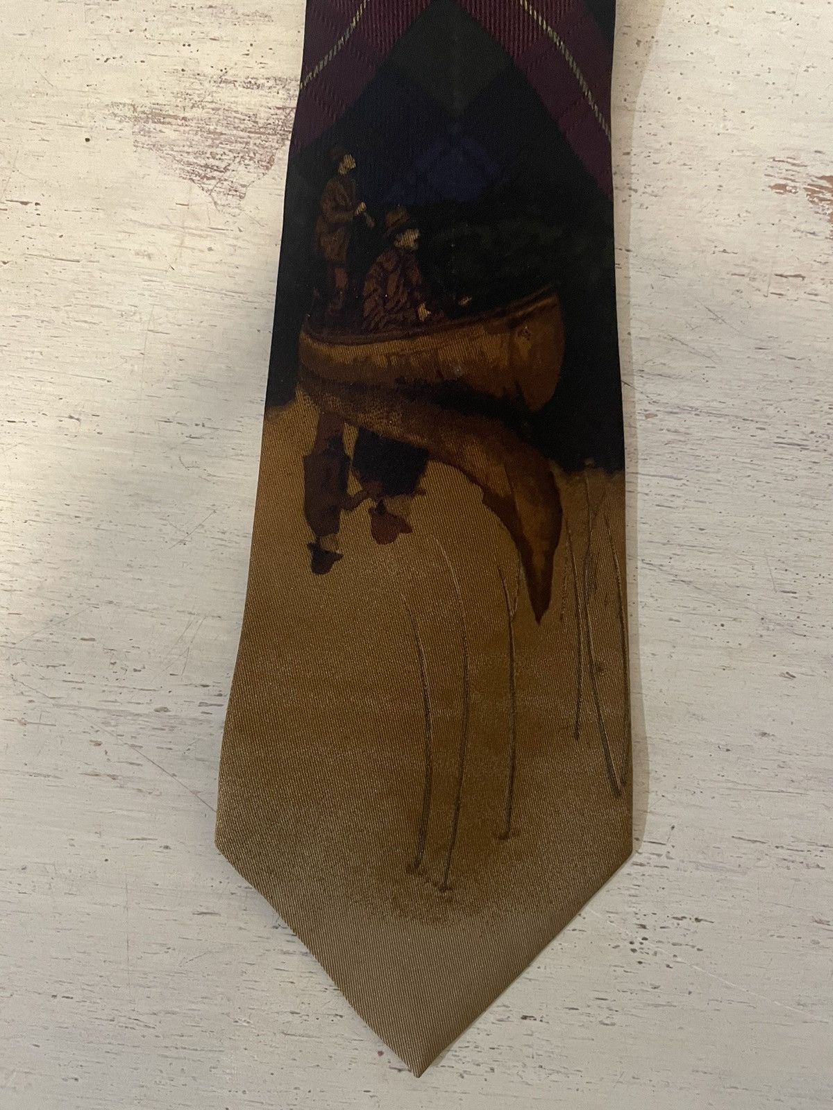 Polo Ralph Lauren × Vintage Rare Plaid-Canoe Print Silk Tie Size ONE SIZE - 2 Thumbnail