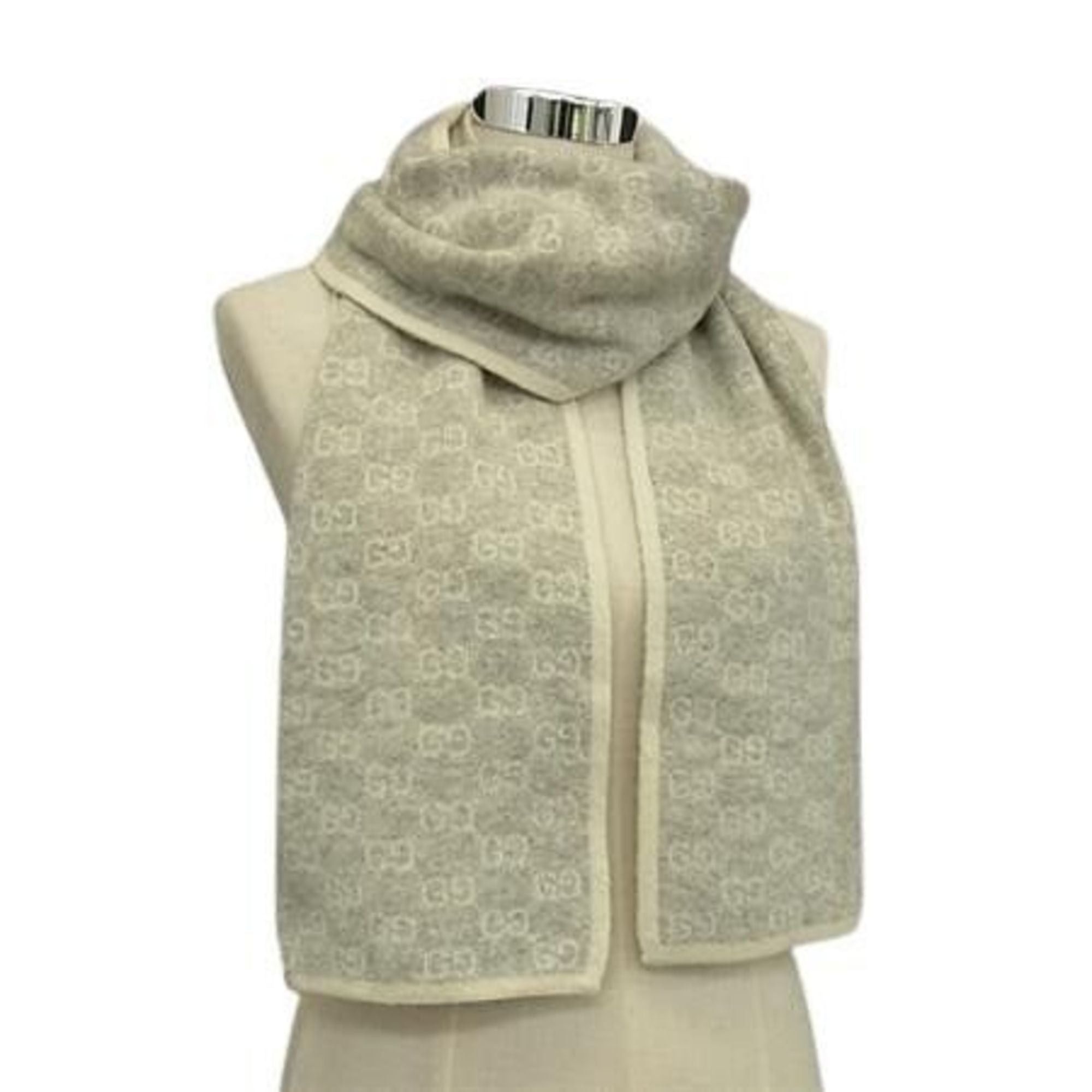 Gucci GUCCI GG pattern scarf/stole in ivory and light gray for men women Size ONE SIZE - 1 Thumbnail