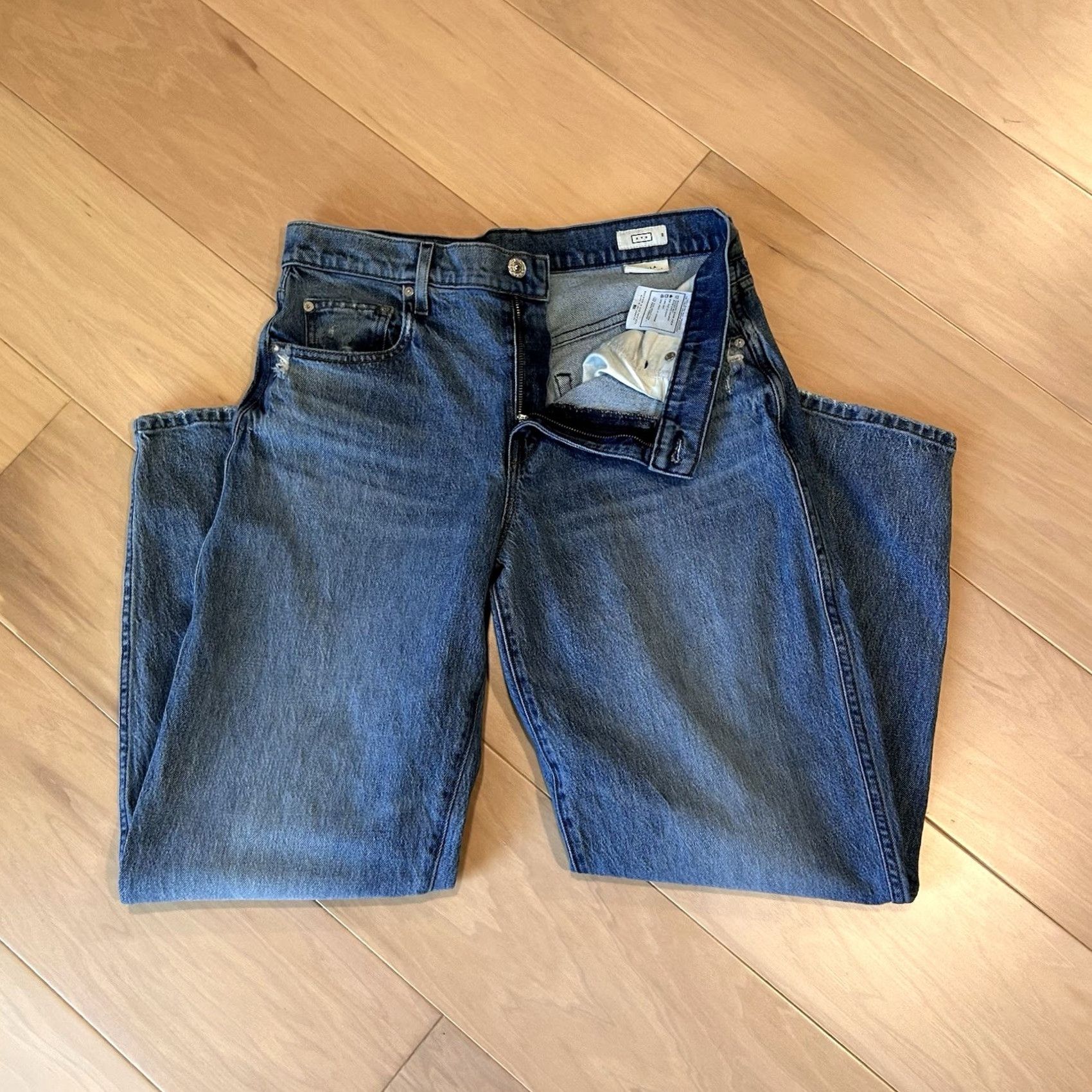 AYR VINTAGE AYR The Couch Slouch Denim Blue Jean Women 32x30 Jeans 5-Pocket Belt Loops High Rise Solid Denim USA Bohemian Modern Straight Womens Size 24" / US 00 / IT 34 - 4 Thumbnail