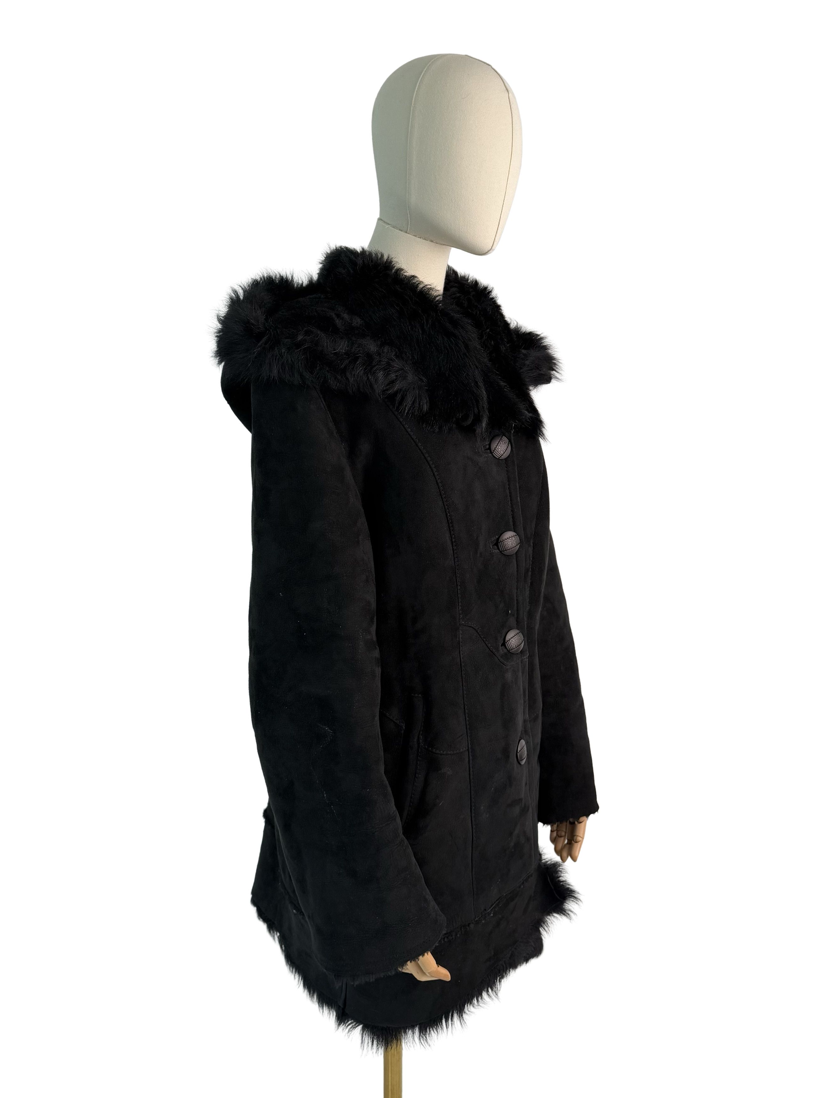 Vintage Vintage Genuine Shearling Sheepskin Coat Black Hooded Jacket Size L / US 10 / IT 46 - 1 Thumbnail