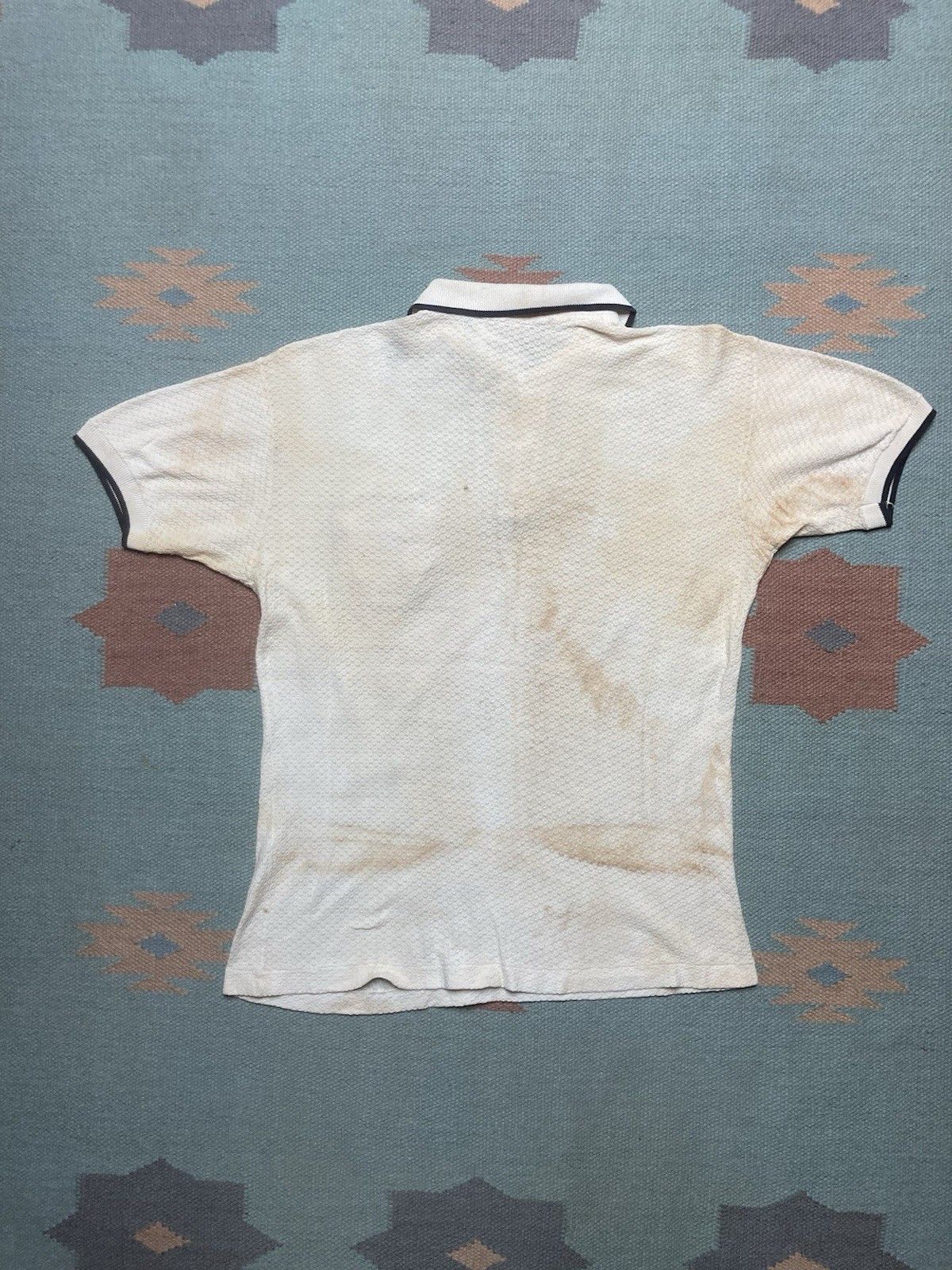 Vintage 1960s polo shirt jacquard waffle knit stained cotton medium Size US M / EU 48-50 / 2 - 7 Thumbnail
