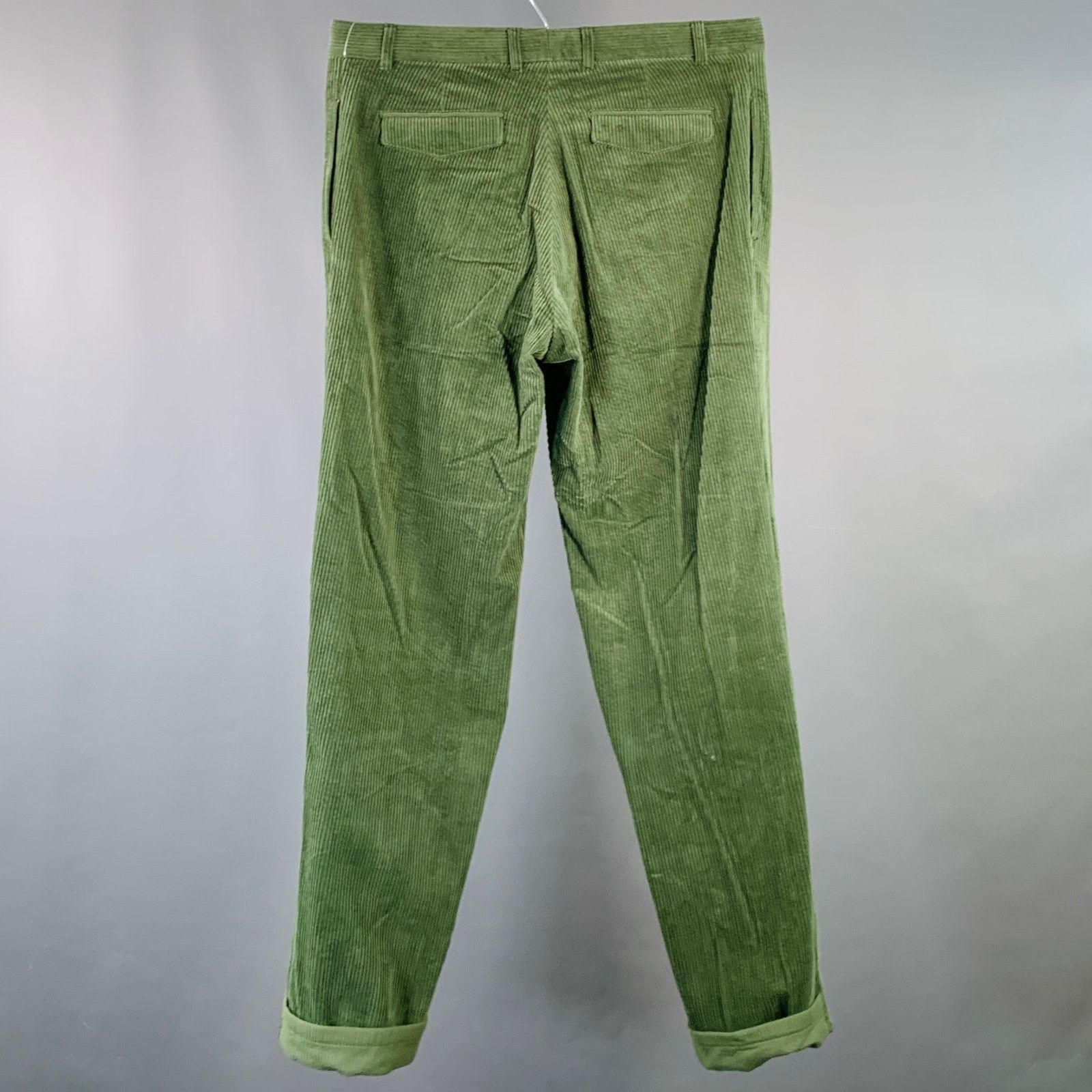 Haider Ackermann Size 34 Green Corduroy Cotton Blend Belted Casual Pants Size US 34 / EU 50 - 3 Thumbnail