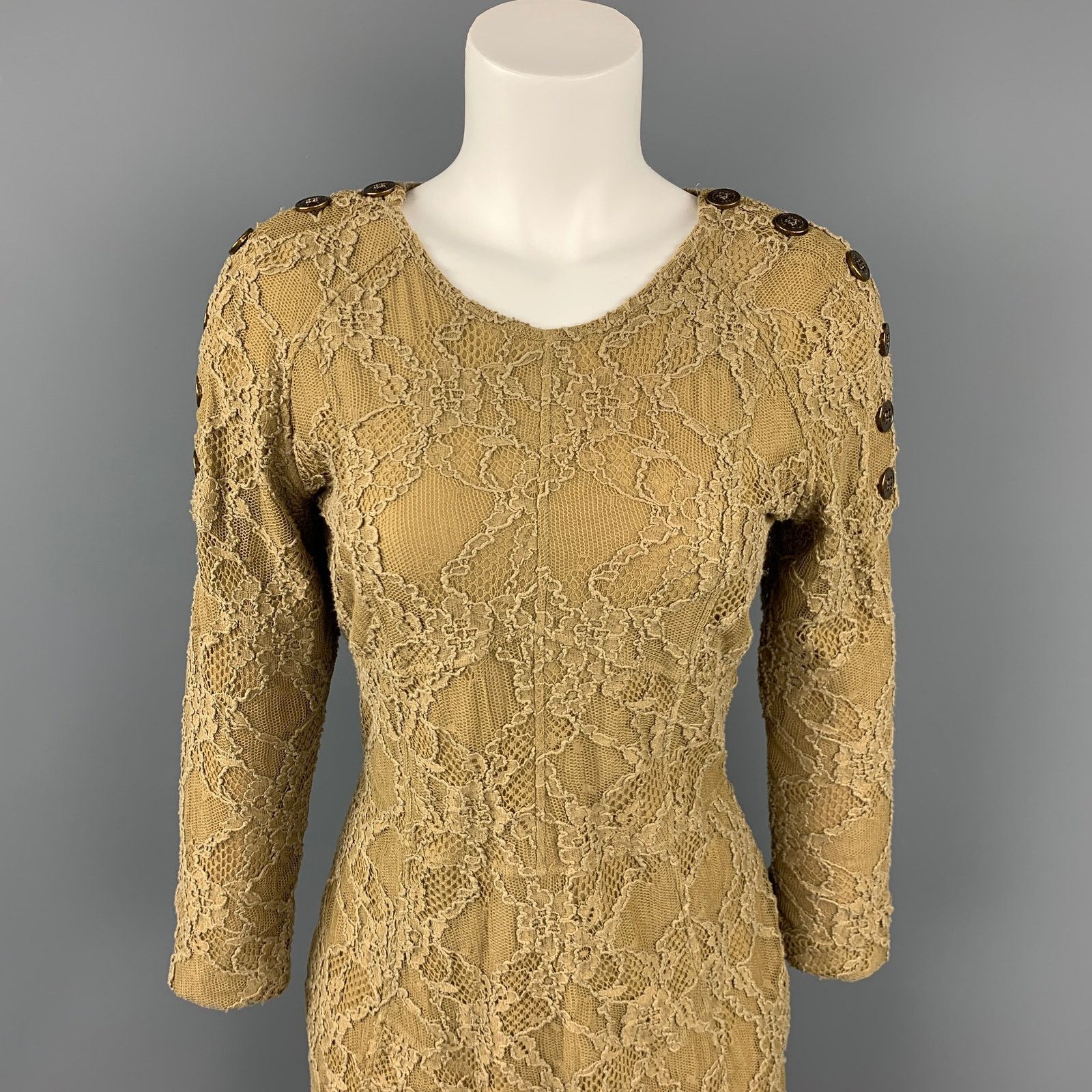 Burberry Prorsum BURBERRY PRORSUM Size 8 Olive Lace Cotton Blend Shift Dress Size M / US 6-8 / IT 42-44 - 2 Thumbnail