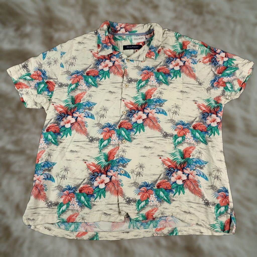 Tommy Bahama Tommy Bahama Shirt Mens XL Ivory Floral Hawaiian Button-Up Short Sleeve Size US XL / EU 56 / 4 - 1 Thumbnail