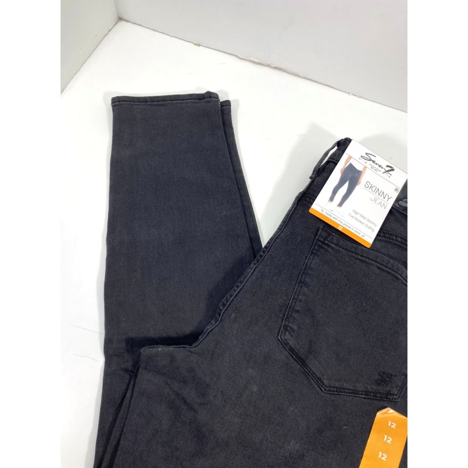 Vintage Seven7 High Rise Skinny Jeans Women Size 12 32X30 Black Denim Five Pocket Design Size 34" / US 12 / IT 48 - 6 Thumbnail
