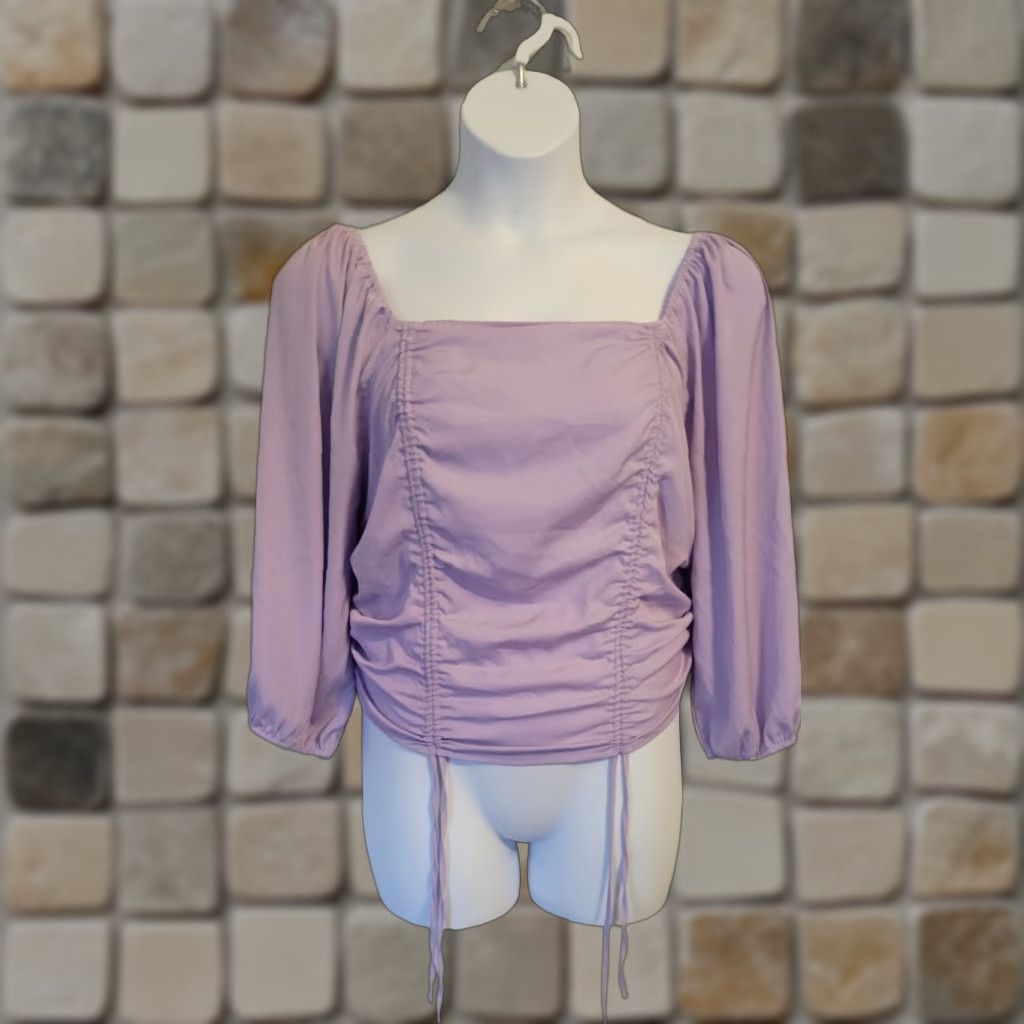 Forever 21 Forever 21 Plus Lavender Crop Peasant Top Blouse 1X Purple Square Neck Long Sleeve Cropped Boho Adjustable Party/Cocktail Casual Womens Size XL / US 12-14 / IT 48-50 - 1 Thumbnail