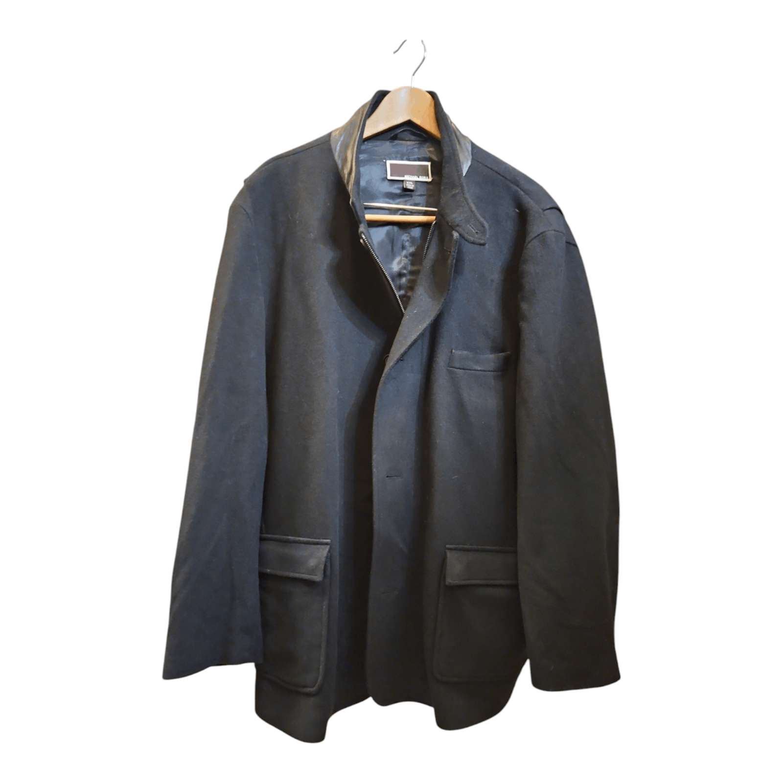 Michael Kors Black Virgin Wool Coat XXL Zip/Button Leather Collar Kors Size US XXL / EU 58 / 5 - 10 Thumbnail