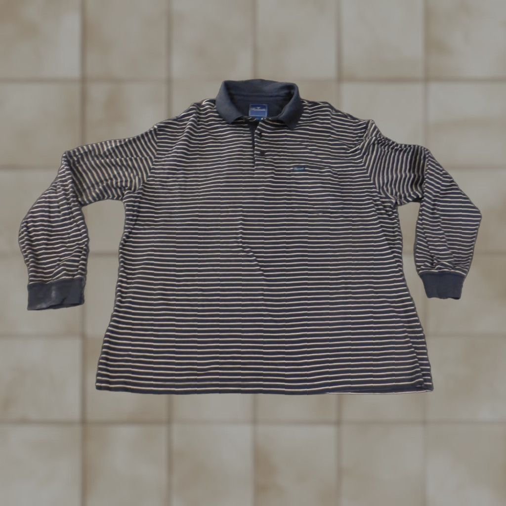 Faconnable Façonnable Men Shirt Large Striped Blue Button Pockets Classic Cotton Casual Polo Long Sleeve Size US L / EU 52-54 / 3 - 1 Thumbnail
