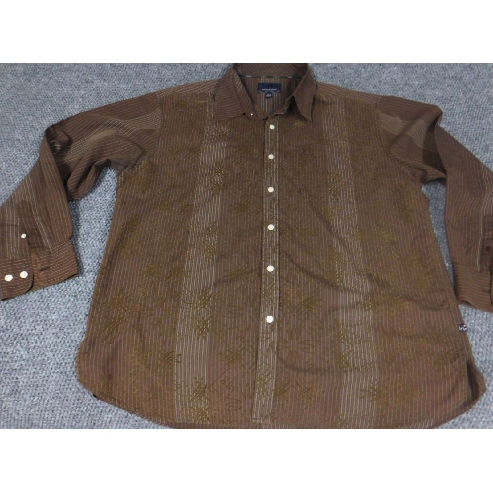 Phat Farm Phat Farm Shirt Mens XL Brown Button-Down Striped Knit Cotton Long Sleeve Classic Hip Hop Size US XL / EU 56 / 4 - 3 Thumbnail