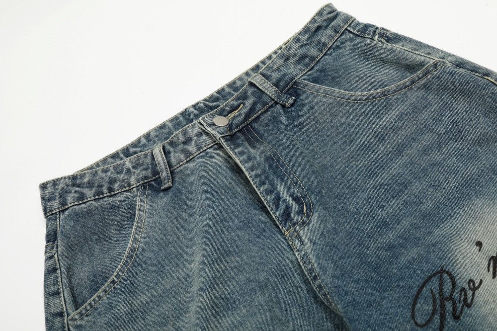 Jean Men's loose straight animal print washed distressed jeans Size US 32 / EU 48 - 3 Thumbnail
