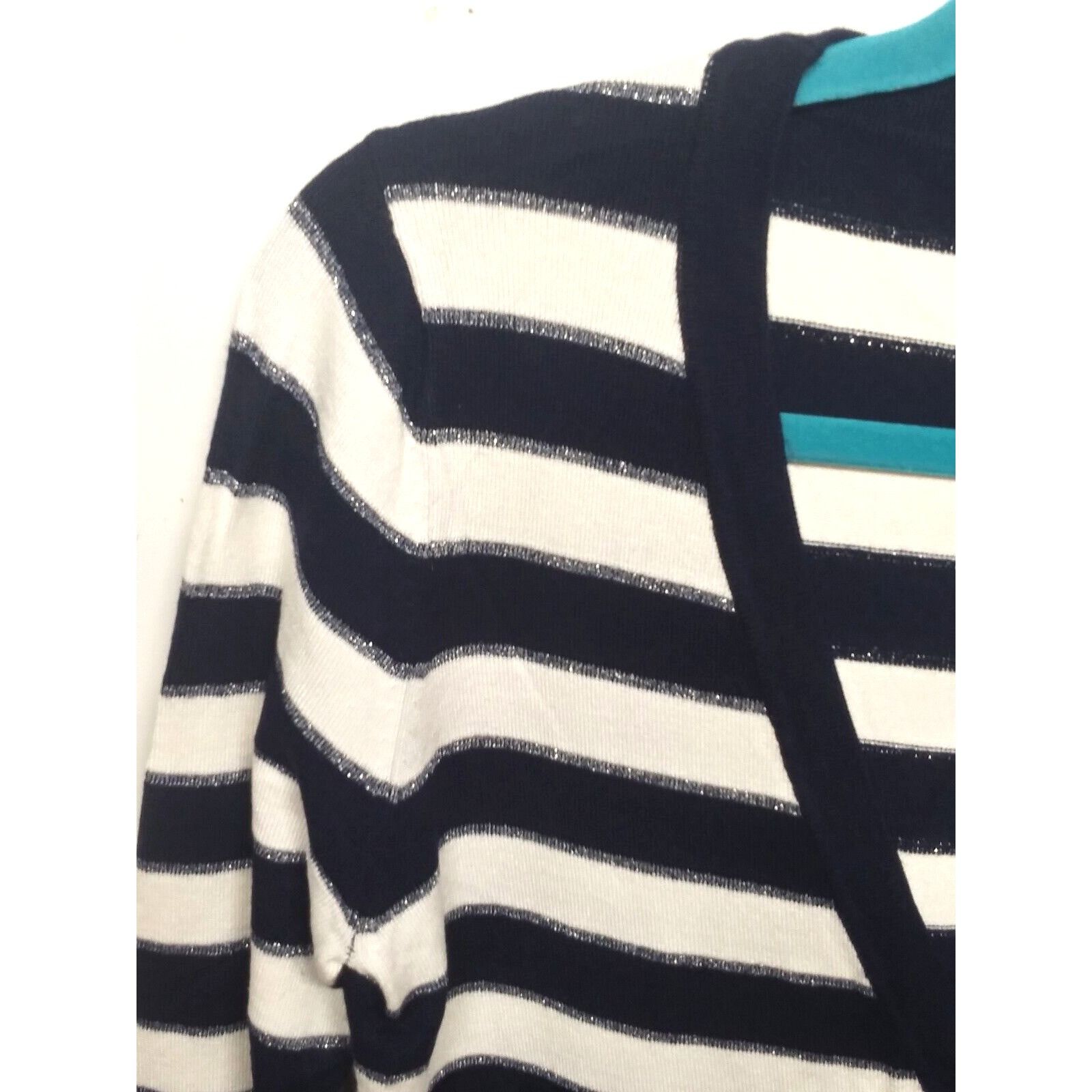 Designer 89th & Madison Cardigan sweater blue white silver striped Size L / US 10 / IT 46 - 3 Thumbnail
