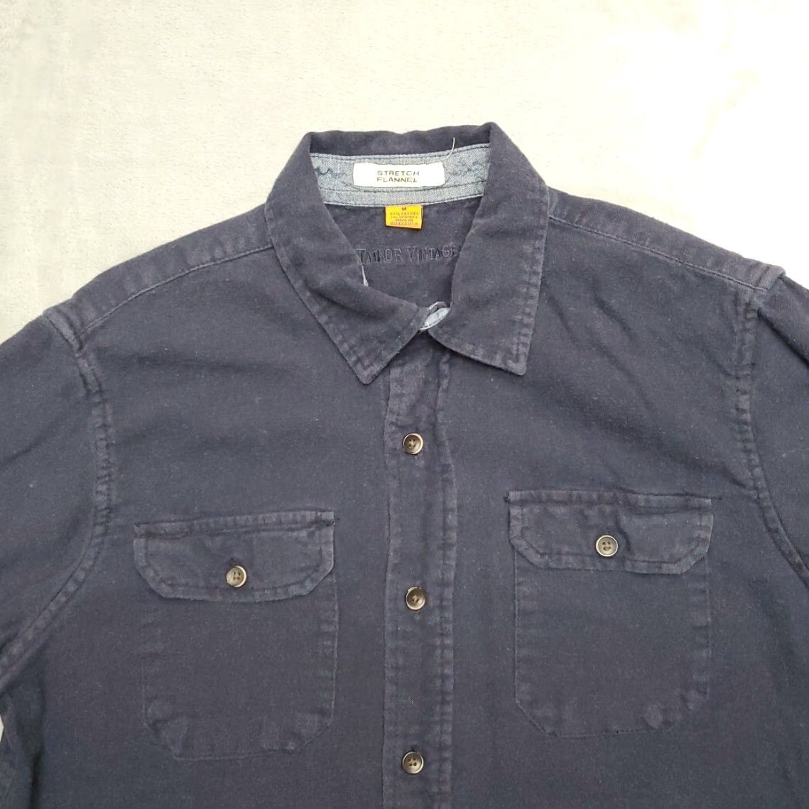 Vintage Tailor Vintage Shirt Mens M Navy Blue Stretch Flannel Long Sleeve Casual Modern Classic Size US M / EU 48-50 / 2 - 2 Thumbnail