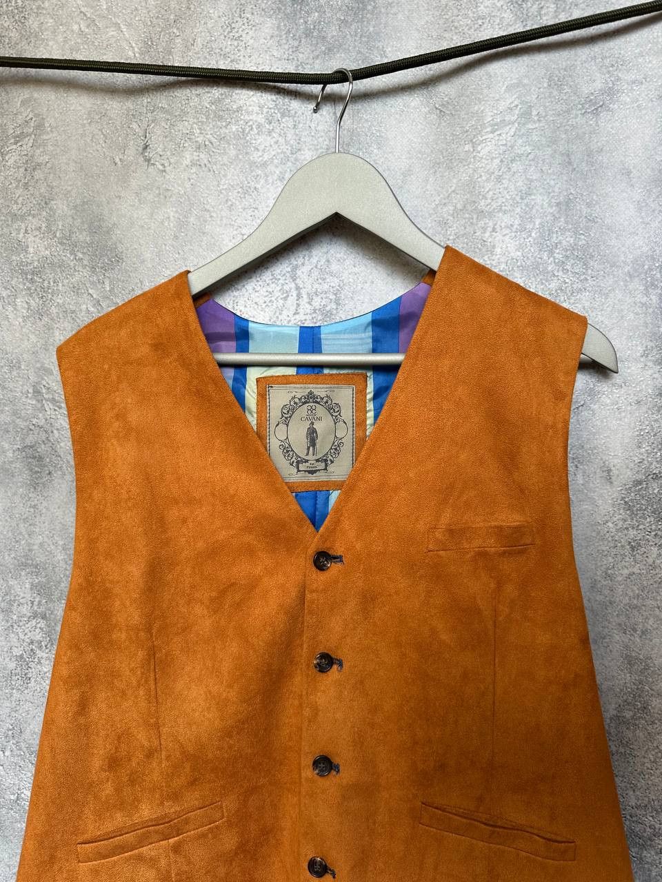 Designer House of Cavani Orange Suede Look Waistcoat Vest Retro Size 44R - 5 Thumbnail