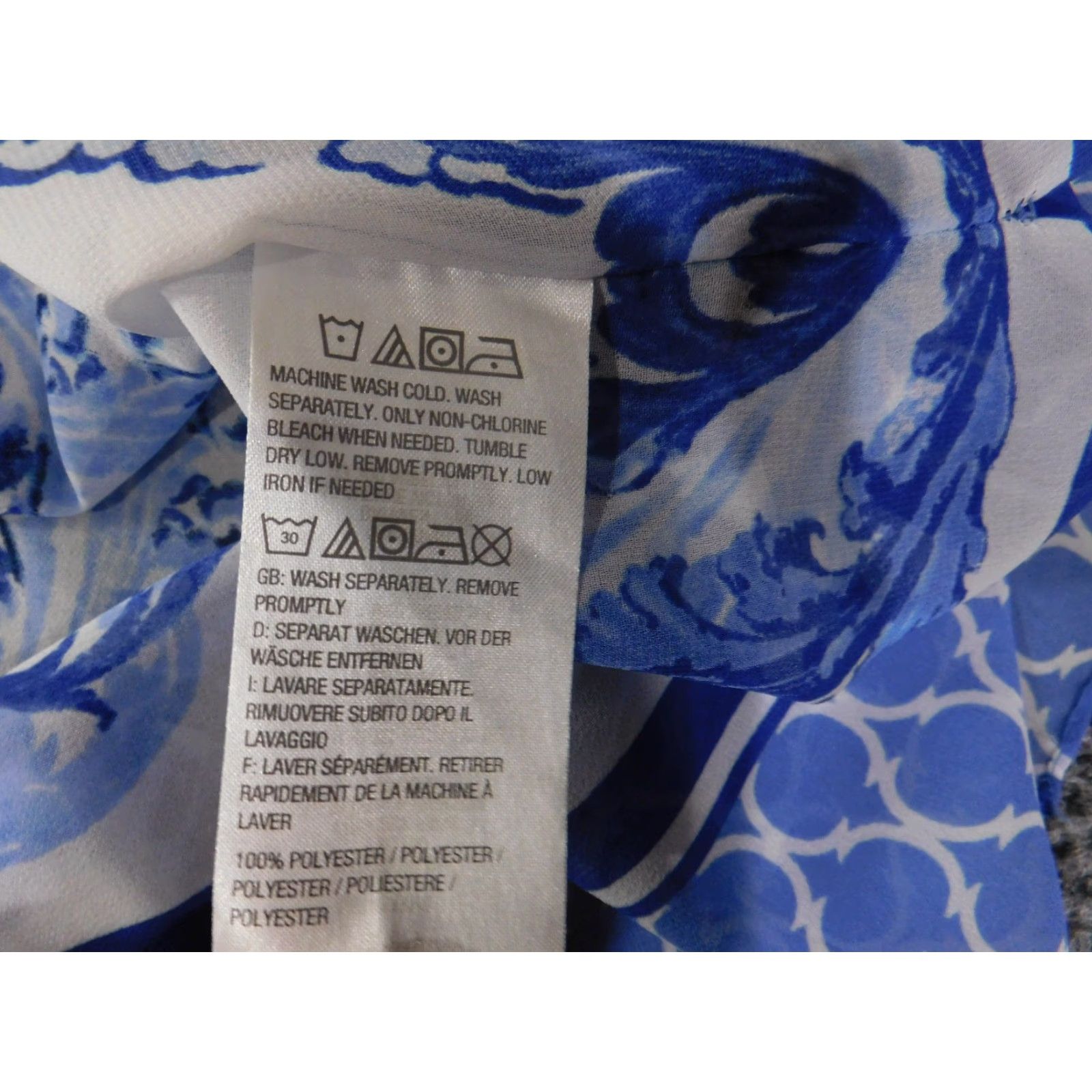 Vintage Susan Graver Blouse Womens 1X Blue White Printed Short Sleeve Tunic Top Size XL / US 12-14 / IT 48-50 - 5 Thumbnail