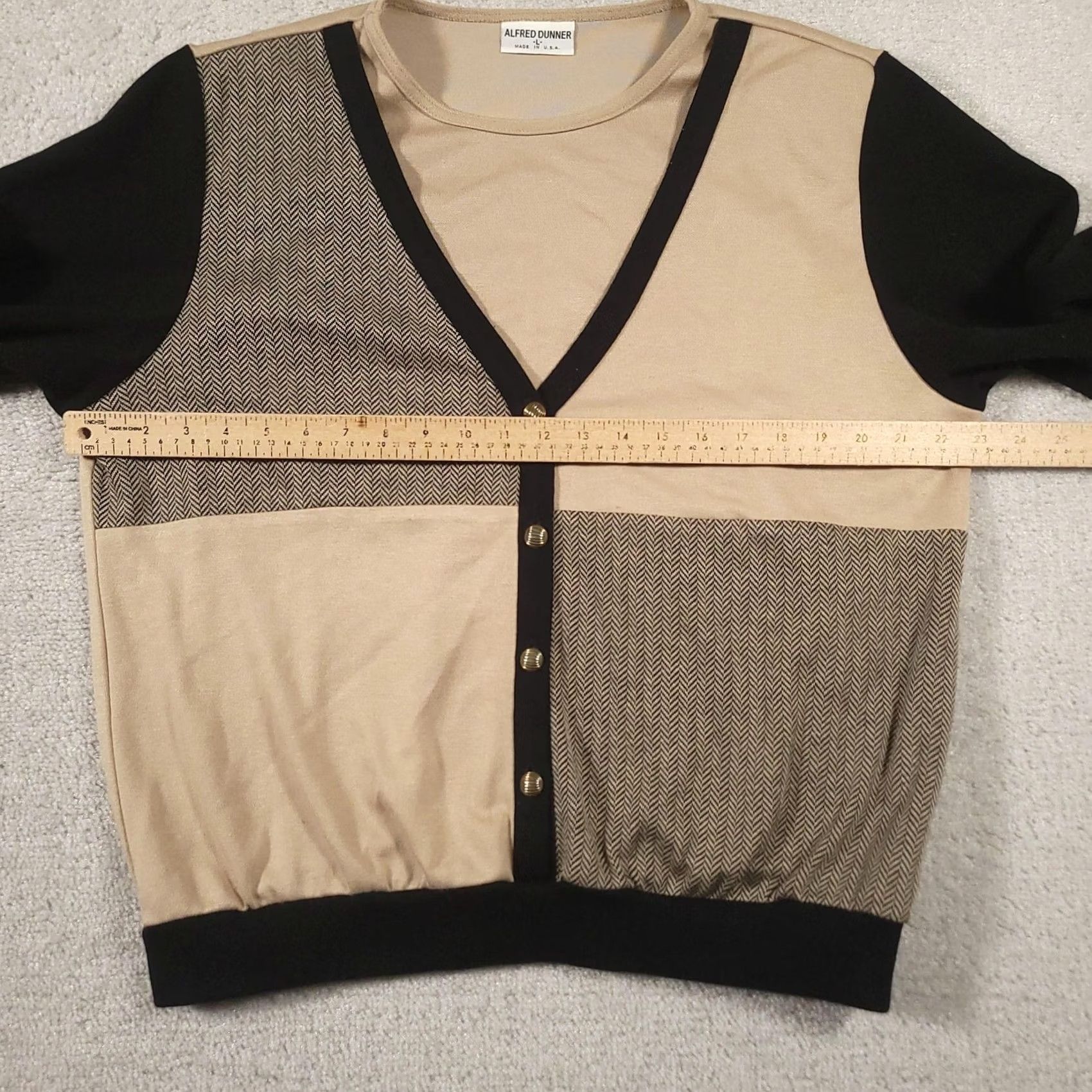 Vintage VINTAGE Alfred Dunner Sweater Cardigan Womens Large Beige Black Herringbone Twofer Made USA Size L / US 10 / IT 46 - 4 Thumbnail