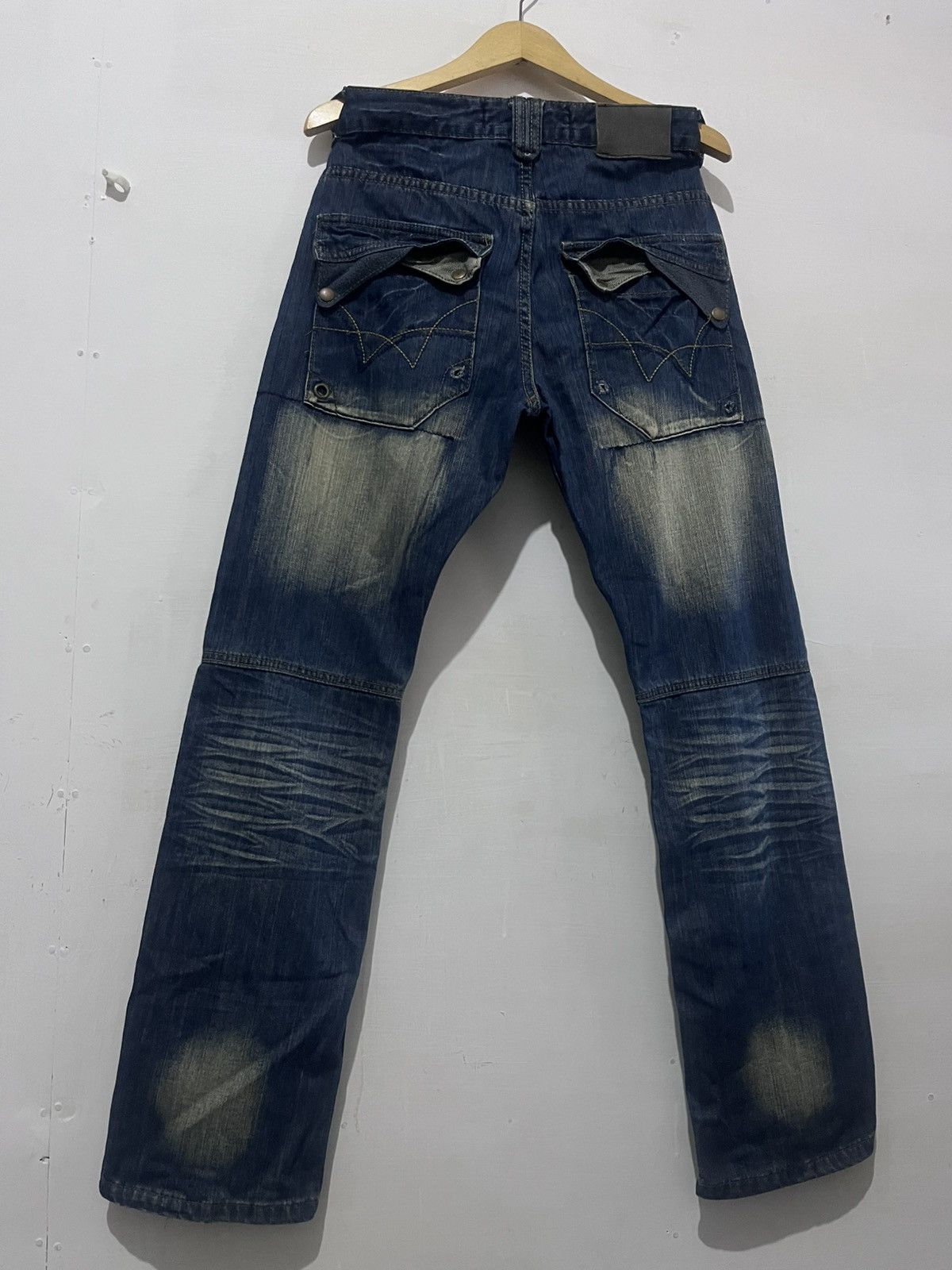 Isamu Katayama Backlash Vintage Y2K Biker Jeans", "Distressed Faded Denim" Size US 32 / EU 48 - 10 Thumbnail