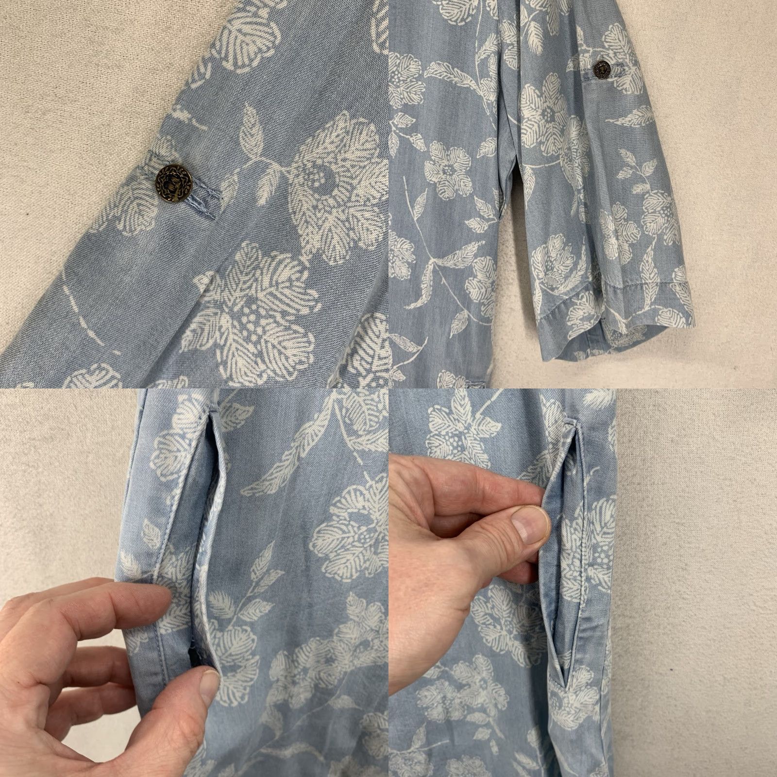 Vintage Vintage Women's Tencel Denim Shirt Light Wash Blue Casual Tunic 3/4 Sleeve Pockets Bohemian 90s Size L / US 10 / IT 46 - 8 Thumbnail
