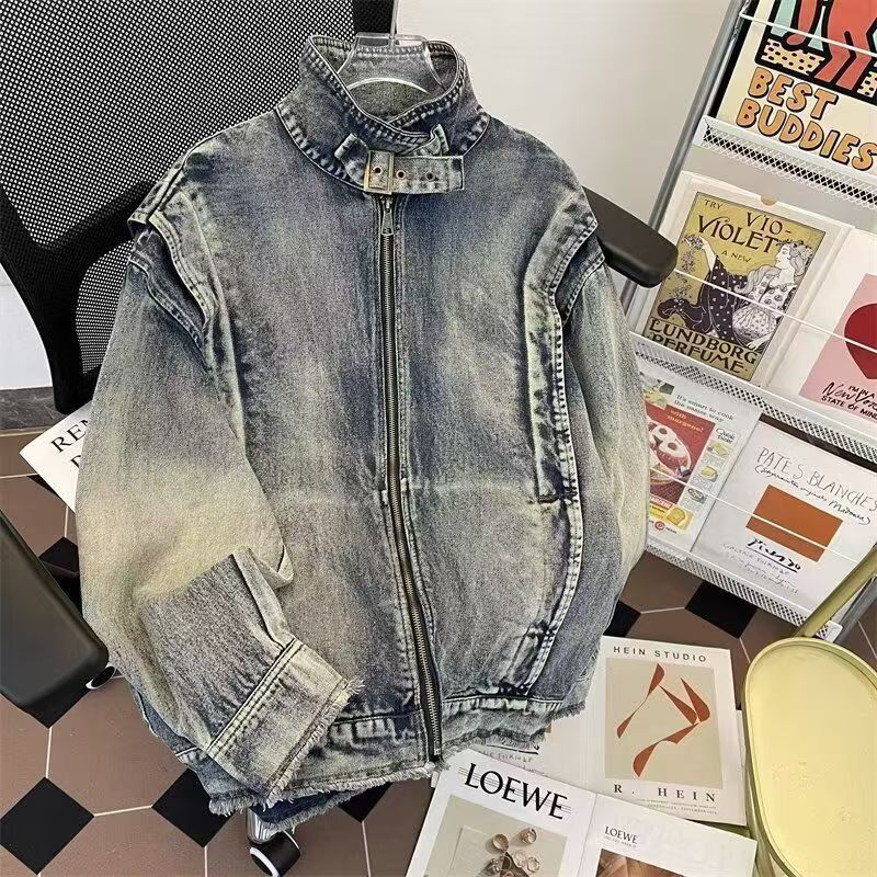 Vintage Acid Wash Stand Collar Denim Jacket Size US M / EU 48-50 / 2 - 1 Thumbnail