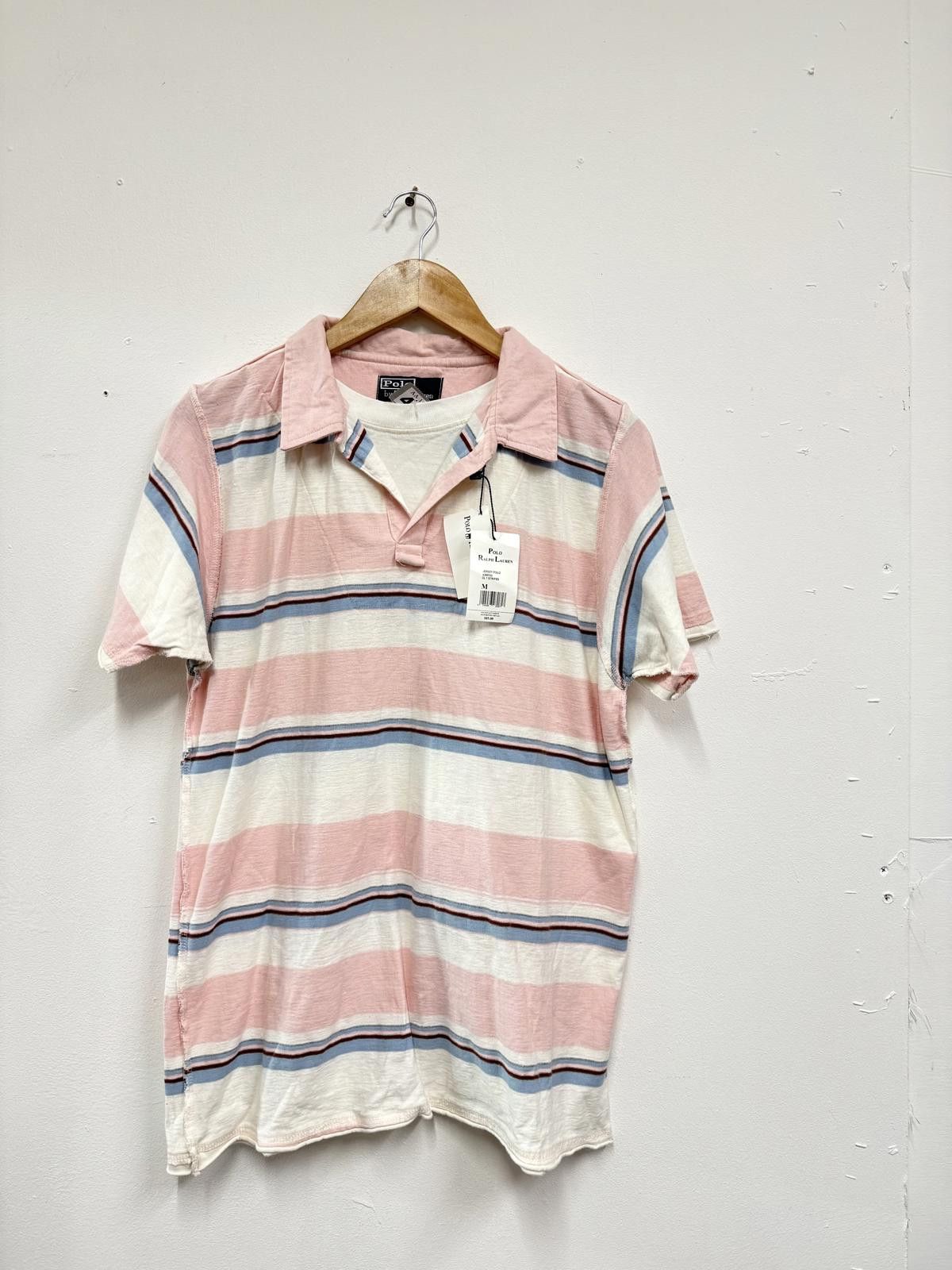 Polo Ralph Lauren Polo Ralph Lauren Men's Jersey Polo Shirt Medium Pink Stripe Size ONE SIZE - 1 Thumbnail