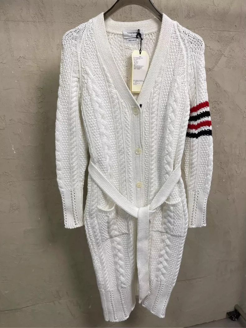 Thom Browne Thom browne Thom Browne White Four-Striped Knit Long Cardig Size S / US 4 / IT 40 - 3 Thumbnail