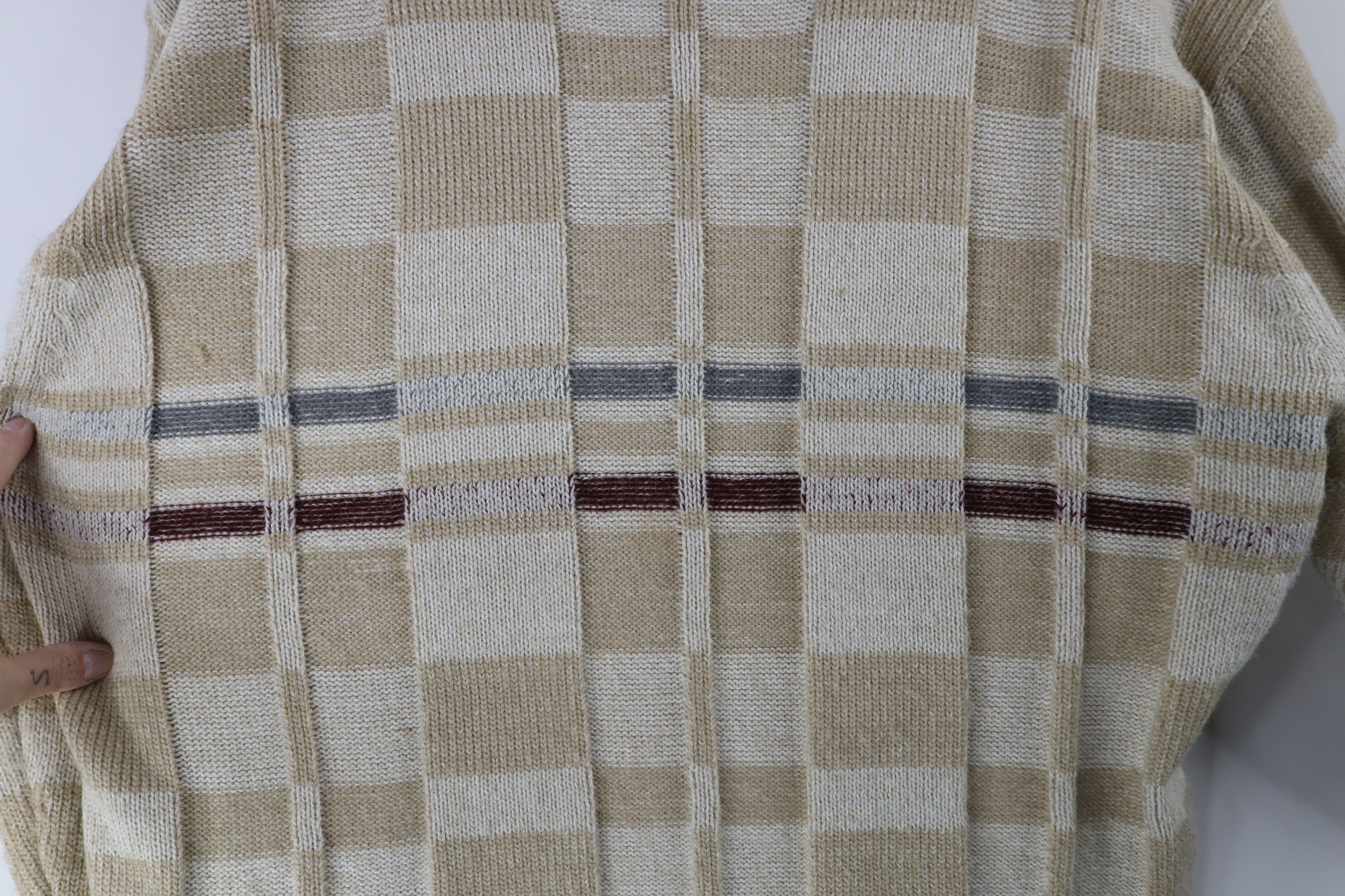 Vintage Vintage 90s Streetwear Ribbed Knit Crewneck Sweater Beige Size US XL / EU 56 / 4 - 4 Thumbnail