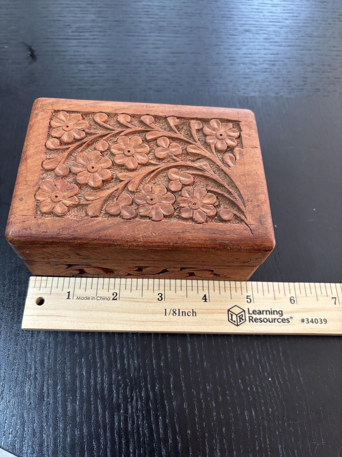 The Unbranded Brand Hand-Carved Wooden Jewelry or Trinket Box with Floral Design Size ONE SIZE - 9 Thumbnail
