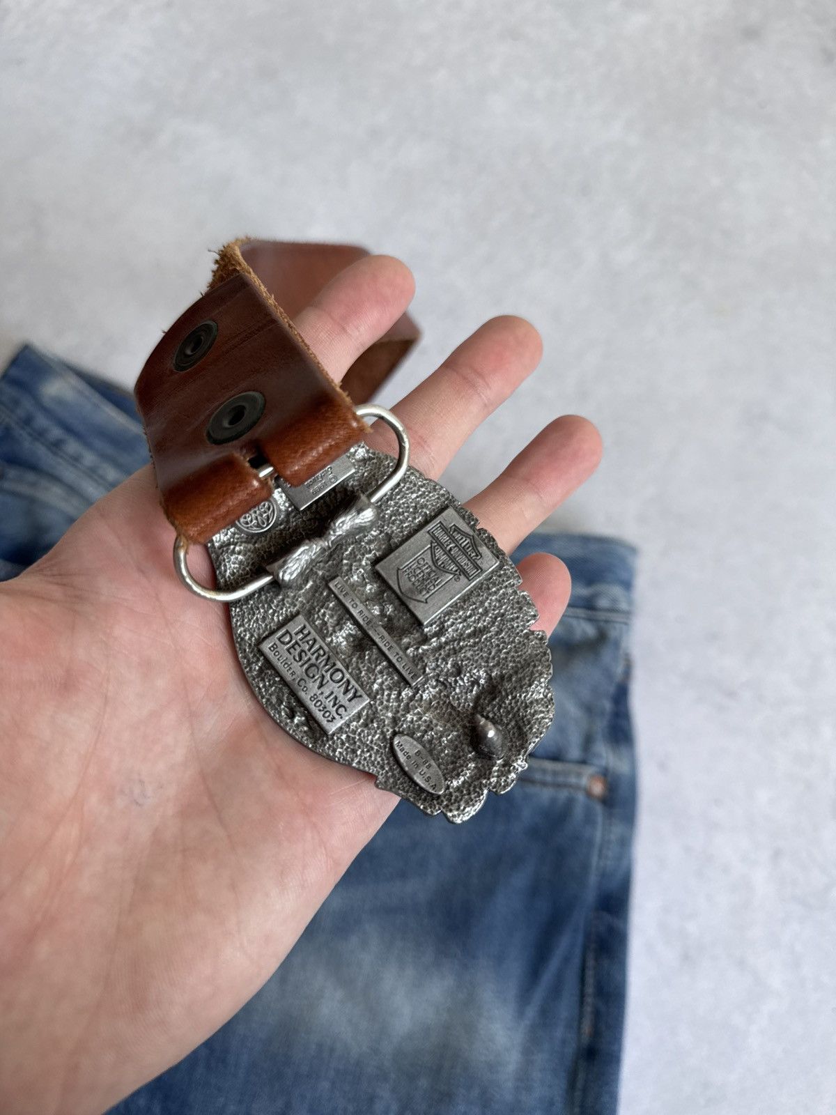 Harley Davidson Vintage Harley Davidson Leather Archive Metal Belt Moto USA Size ONE SIZE - 6 Thumbnail