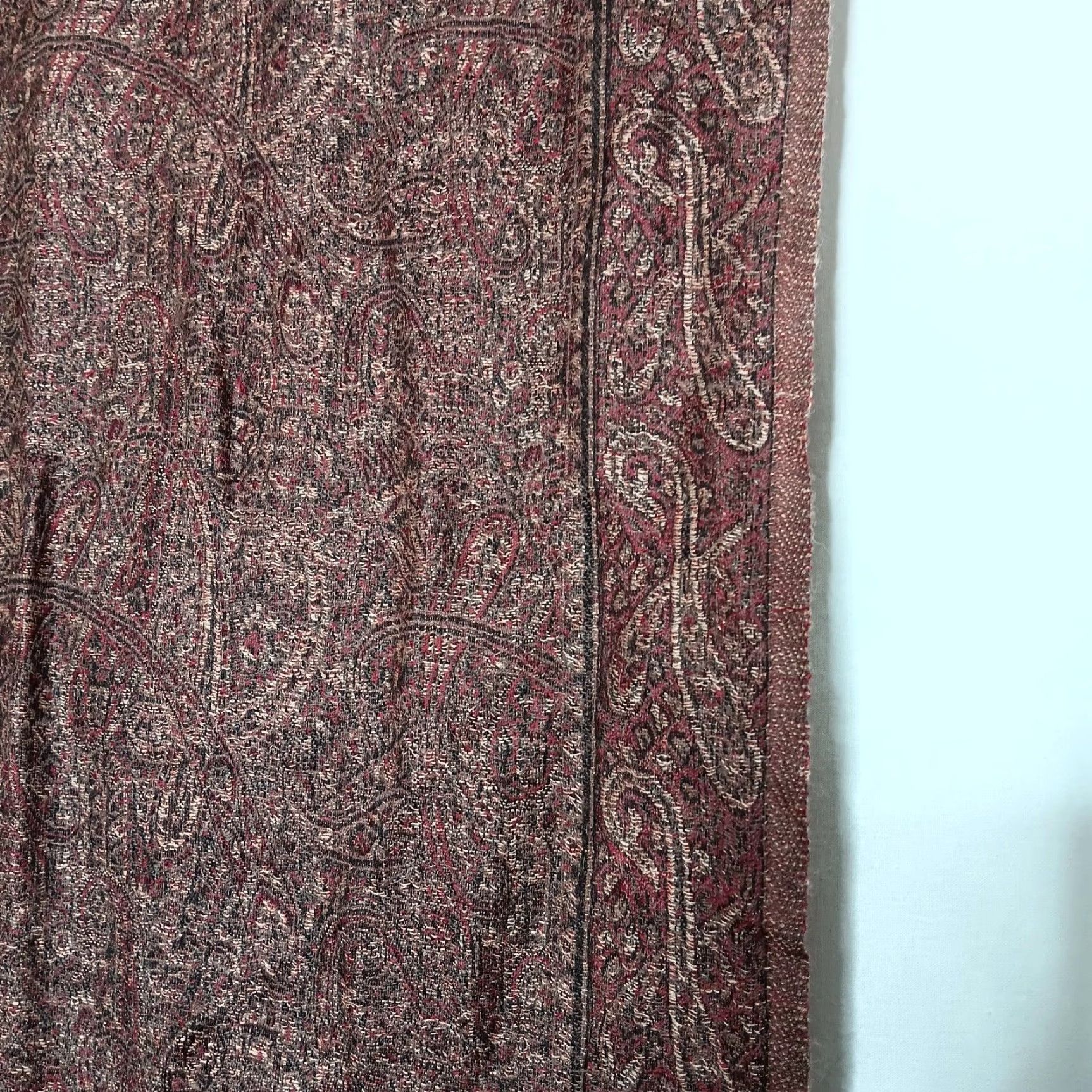 Vintage VINTAGE Valerie Stevens Wool Scarf Shawl Women's Fall Winter Brown Maroon Paisley Fringe 82x37.5 Inches Size ONE SIZE - 5 Thumbnail