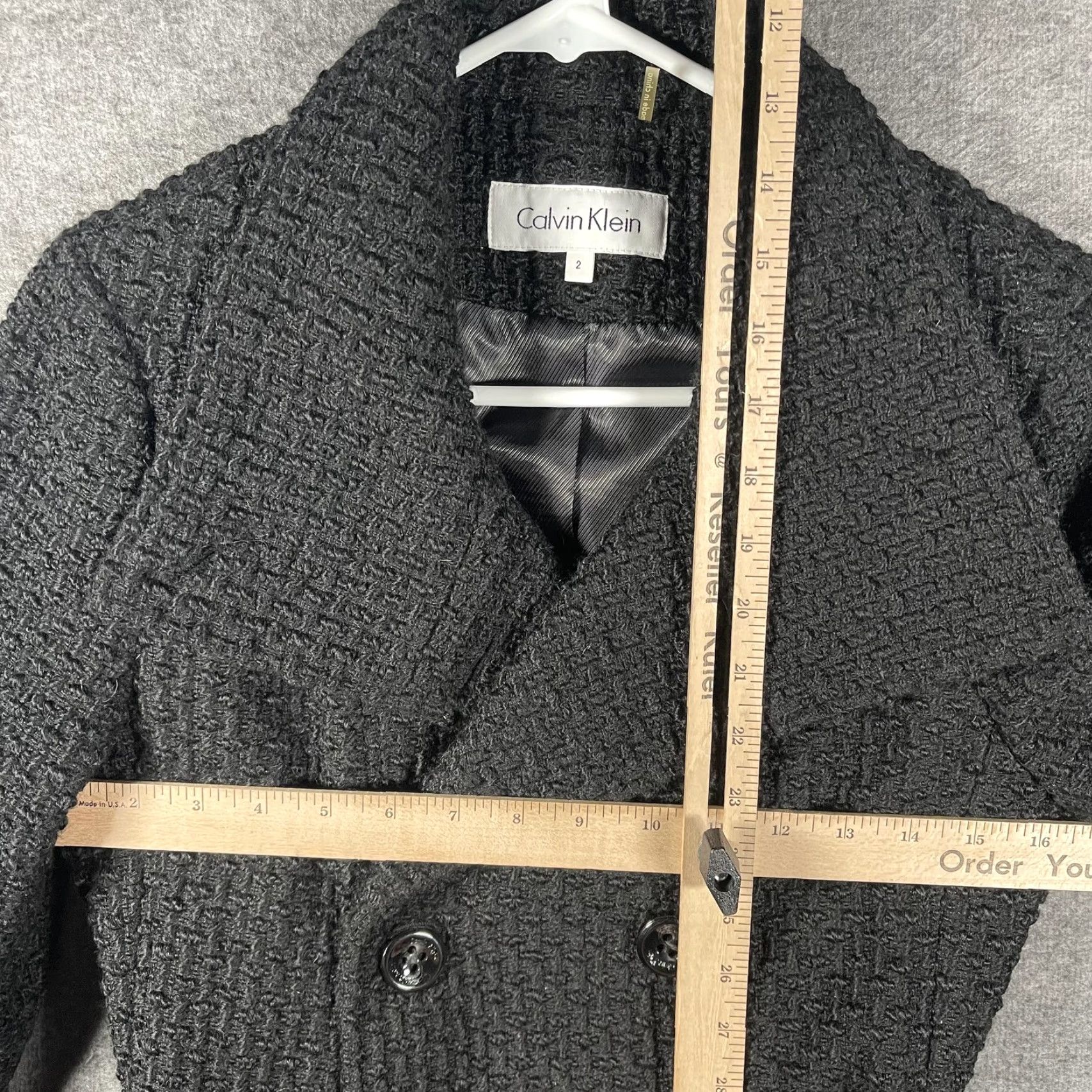 Calvin Klein Calvin Klein Coat Womens 2 Black Wool Blend Belted Peacoat Textured Jacket Size XS / US 0-2 / IT 36-38 - 5 Thumbnail