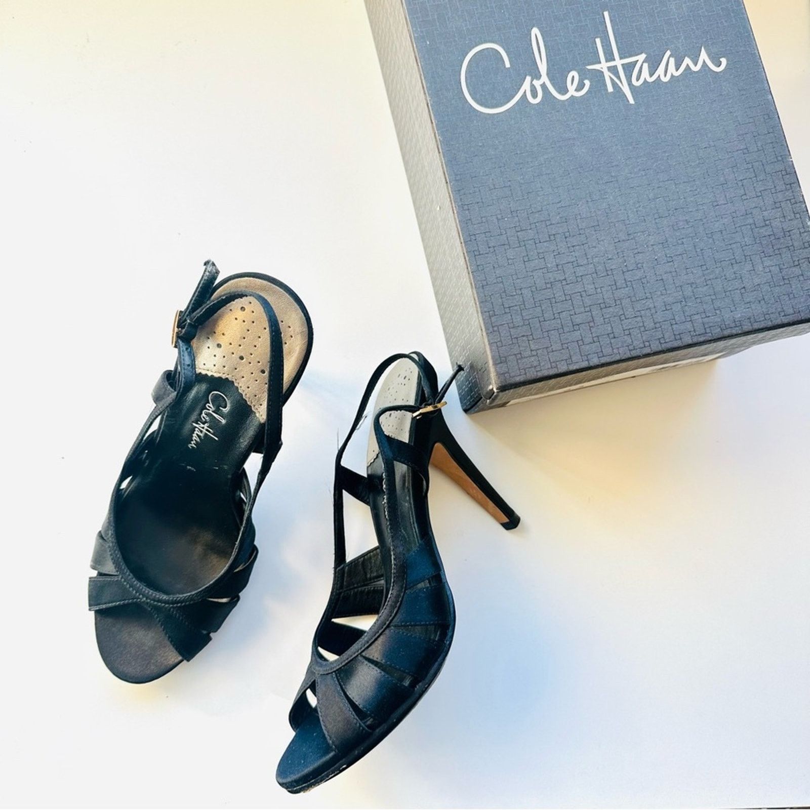 COLE HAAN Black Sari Nike Air Slingback Caged Heel Sandals