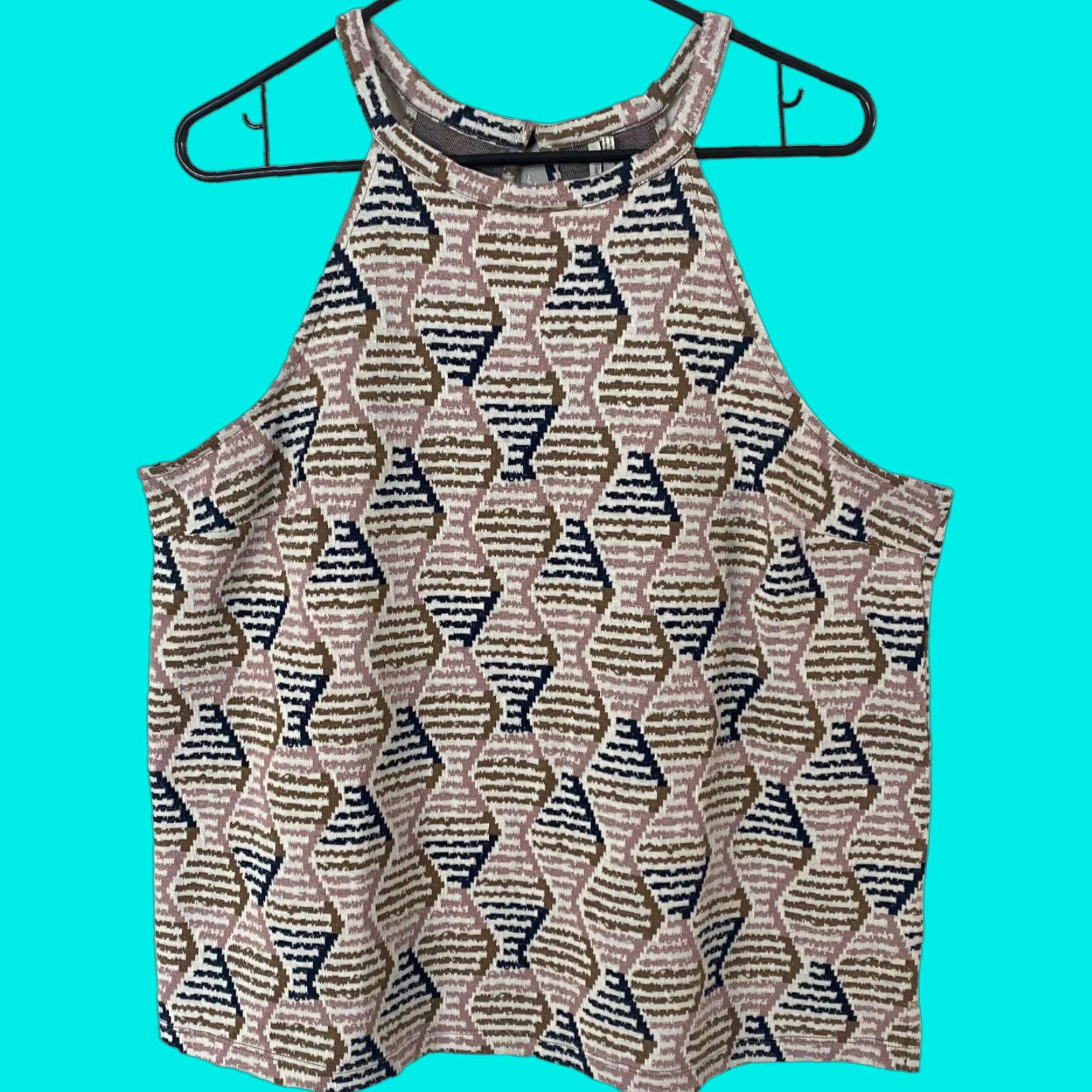Anthropologie Anthropologie Lindsay Structured Halter Top Womens XL Pink Sleeveless Geometric Bohemian Tank Shirt Geometric Print Modern Fit Size XL / US 12-14 / IT 48-50 - 1 Thumbnail