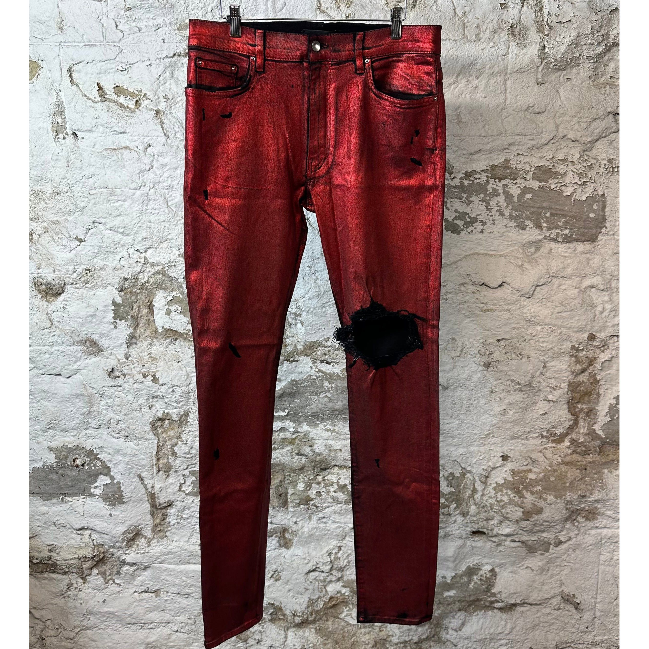 Amiri Red Waxed Plain Jeans Sz 36
