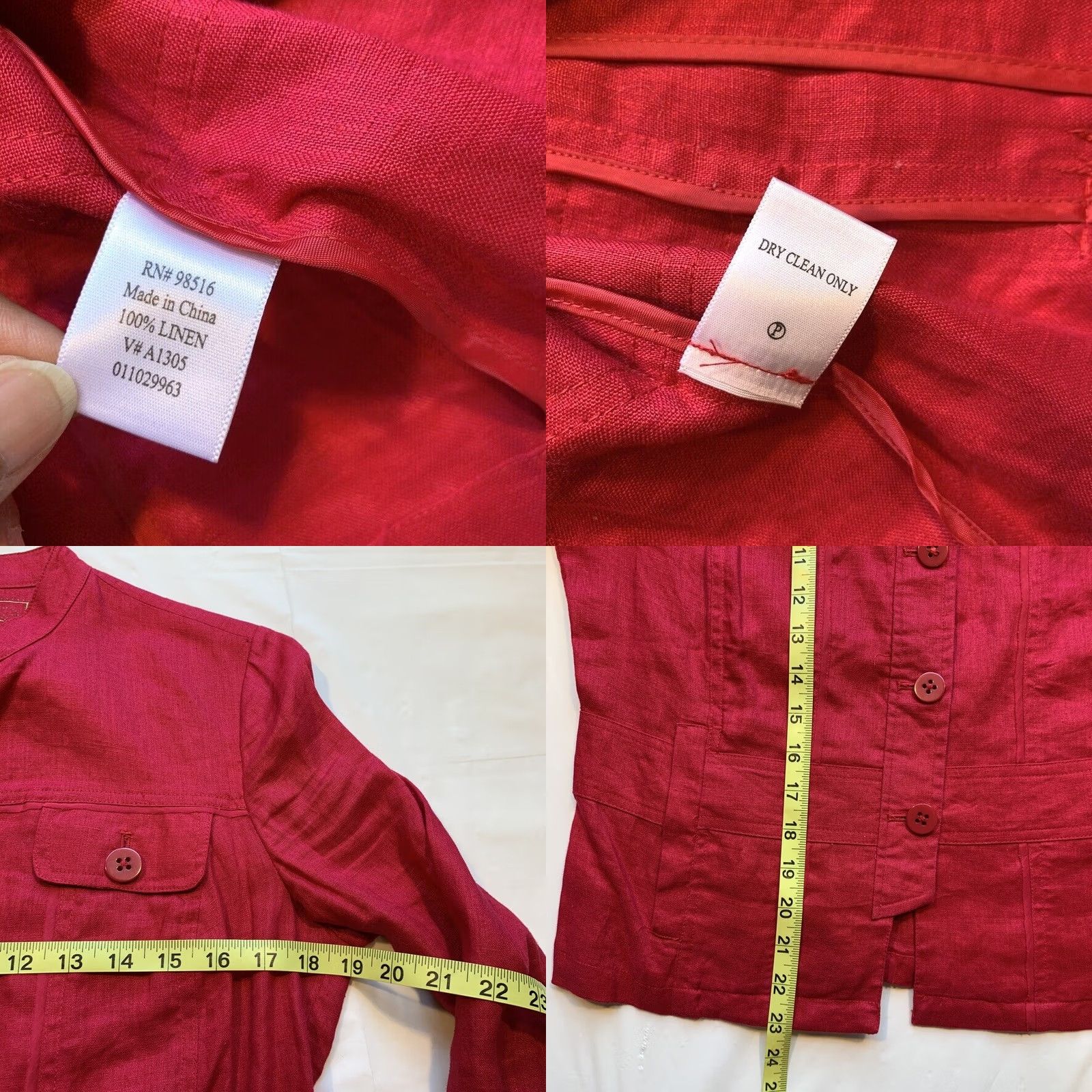 Coldwater Creek Coldwater Creek Jacket Womens 6 100% Linen Button Front Long Sleeve Pockets Pink Size M / US 6-8 / IT 42-44 - 8 Thumbnail